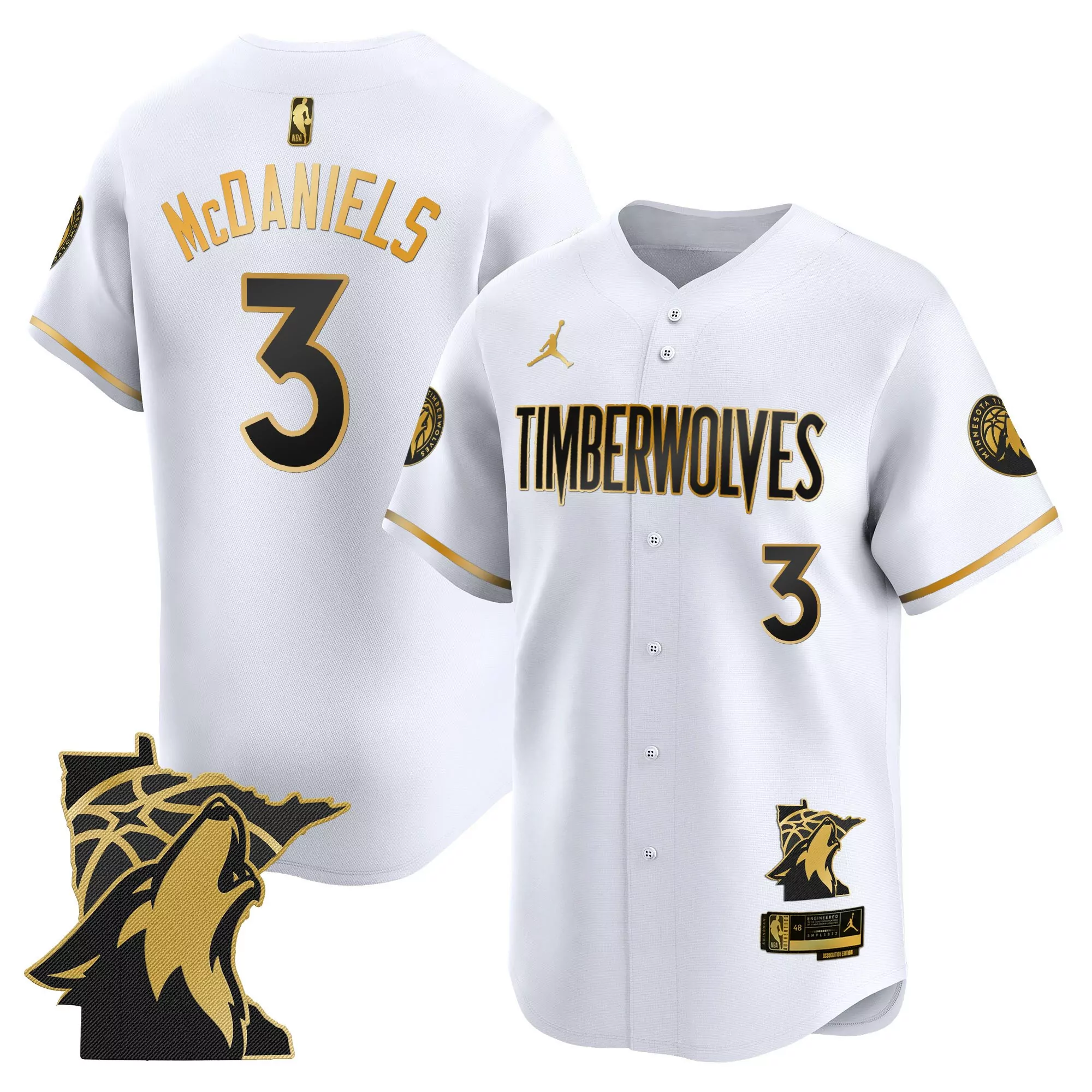 mcdaniels 3 men s stitched vapor jersey white minnesota timberwolves 2025 with embroidered patch