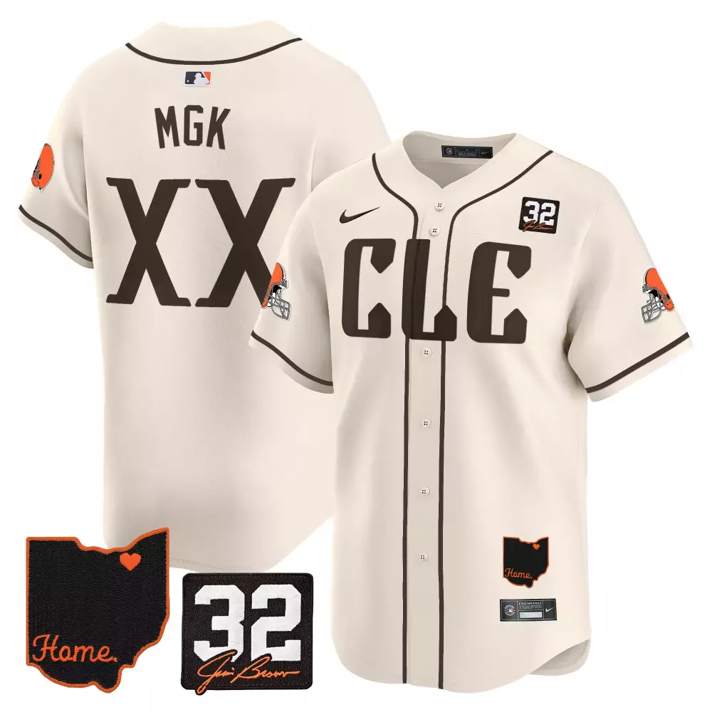 MGK XX Cleveland Browns Cream Jersey | Stitched Home Patch 2023 | For Men, Women & Youth