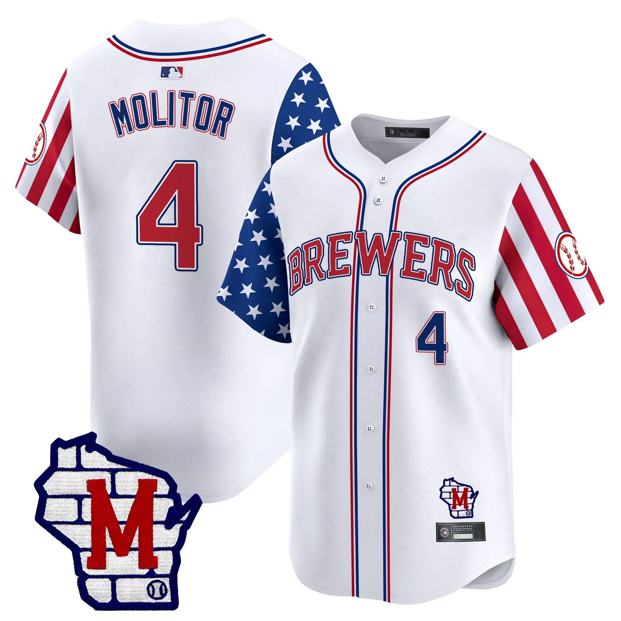 molitor 4 men s stitched vapor jersey milwaukee brewers white independence day 2025