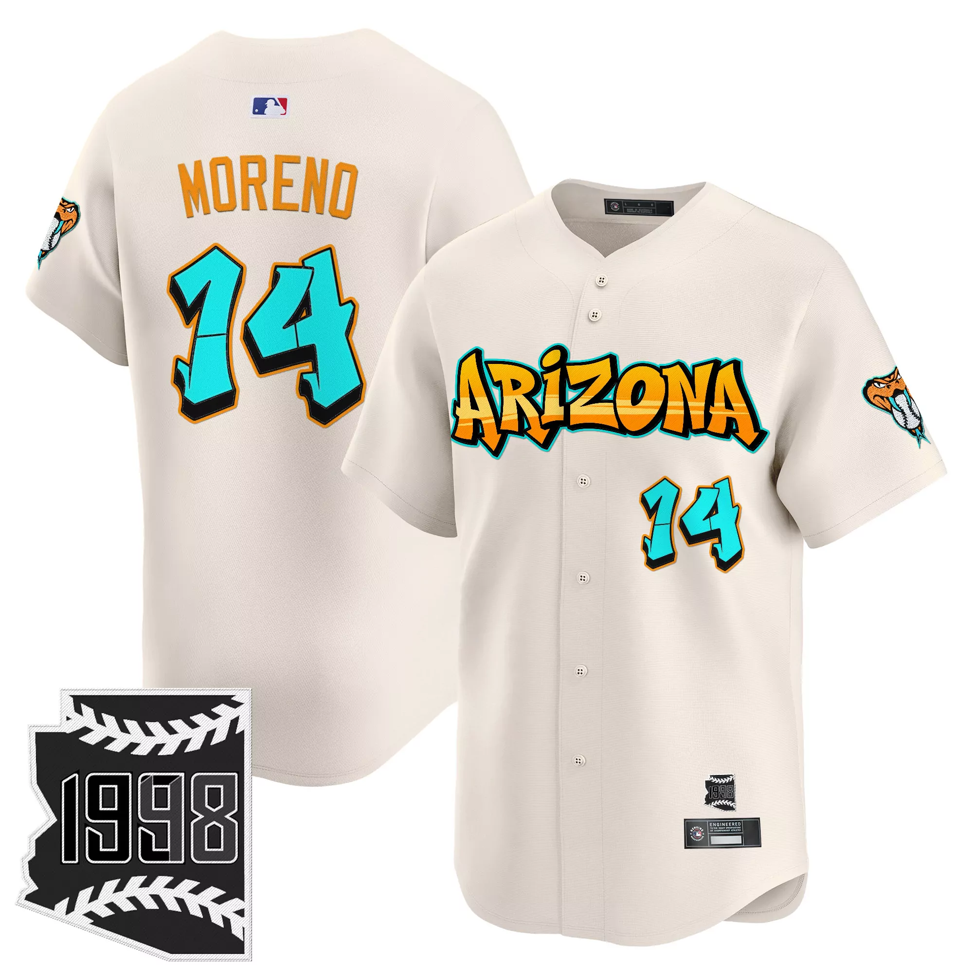 moreno 14 men s vapor jersey arizona diamondbacks cream 1998 patch edition