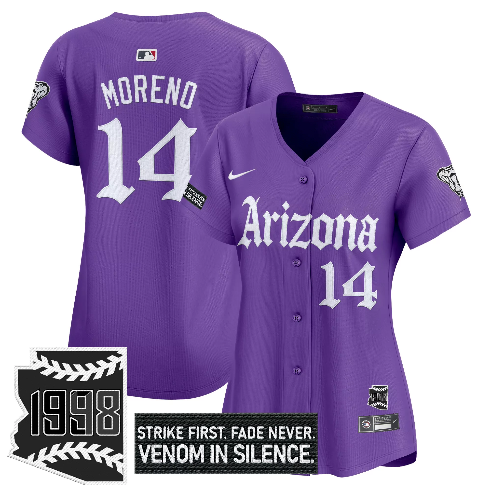 moreno 14 women s arizona diamondbacks purple vapor jersey 1998 patch edition
