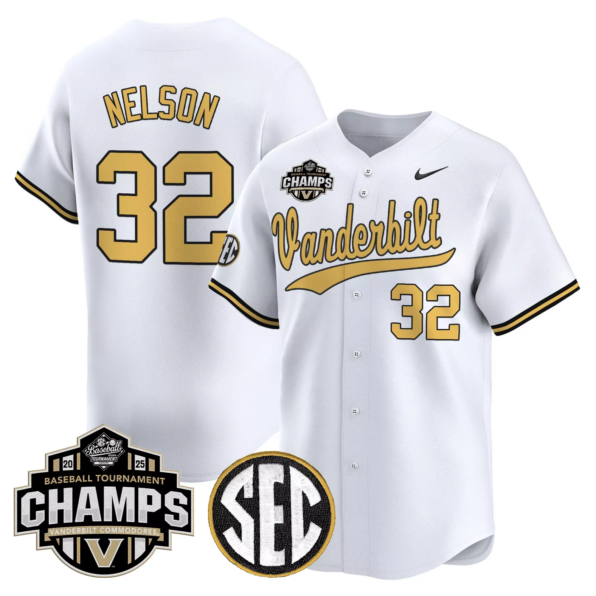 nelson 32 men s stitched vapor jersey vanderbilt commodores black sec champs 2025