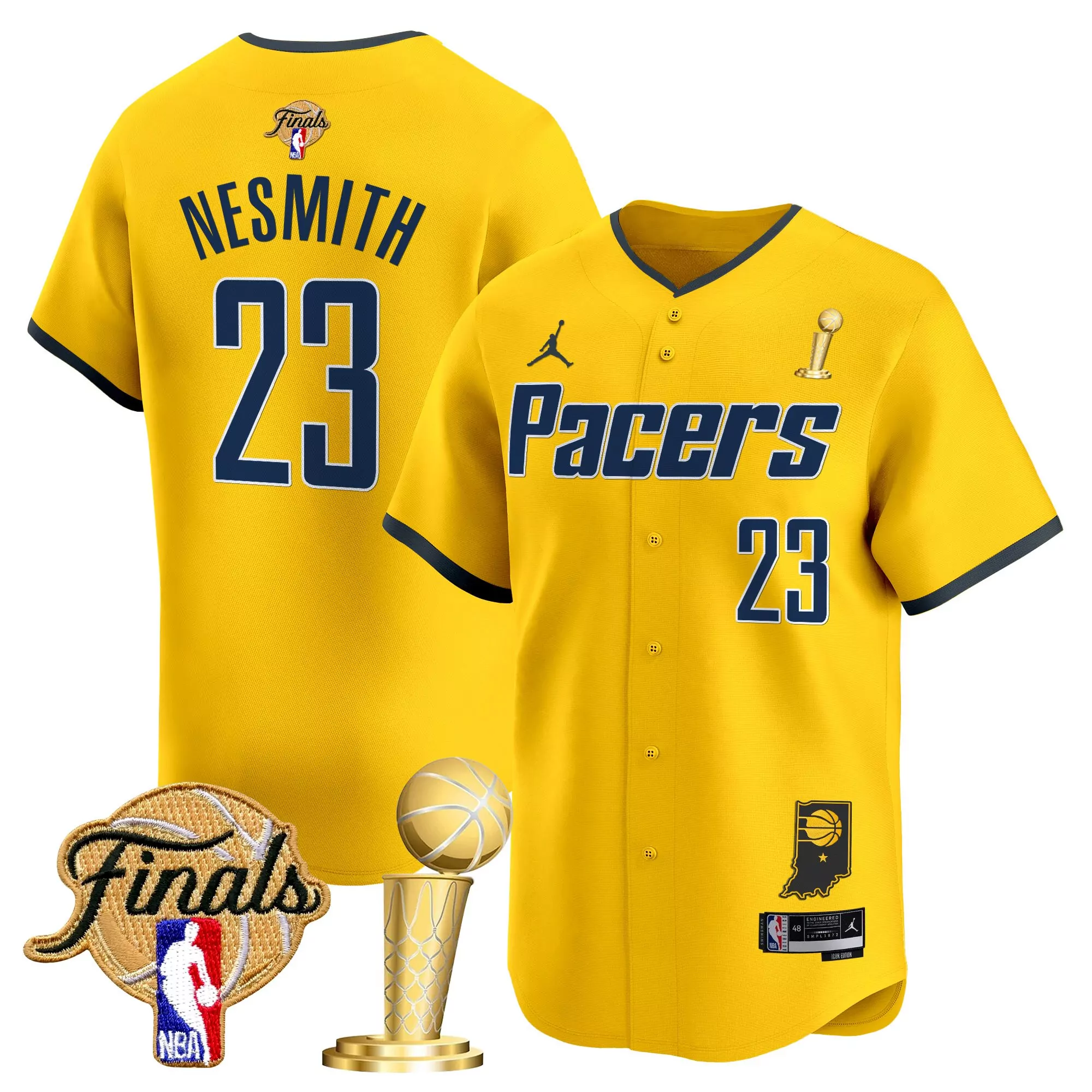 nesmith 23 men s indiana pacers yellow vapor jersey all stitched embroidered patch 2023