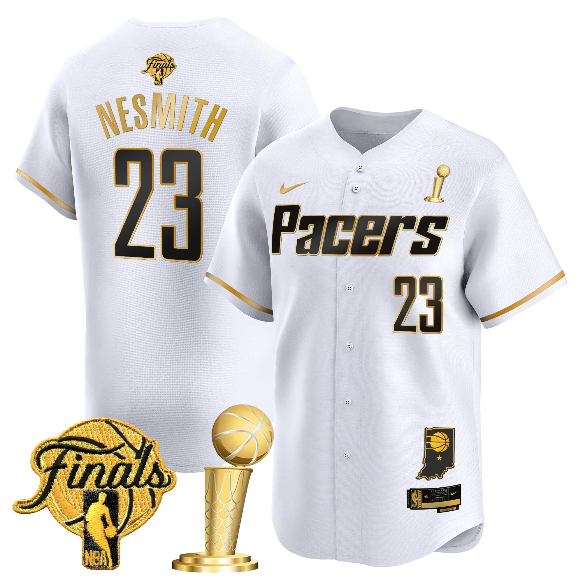 nesmith 23 men s indiana pacers yellow vapor jersey all stitched embroidered patch 2023