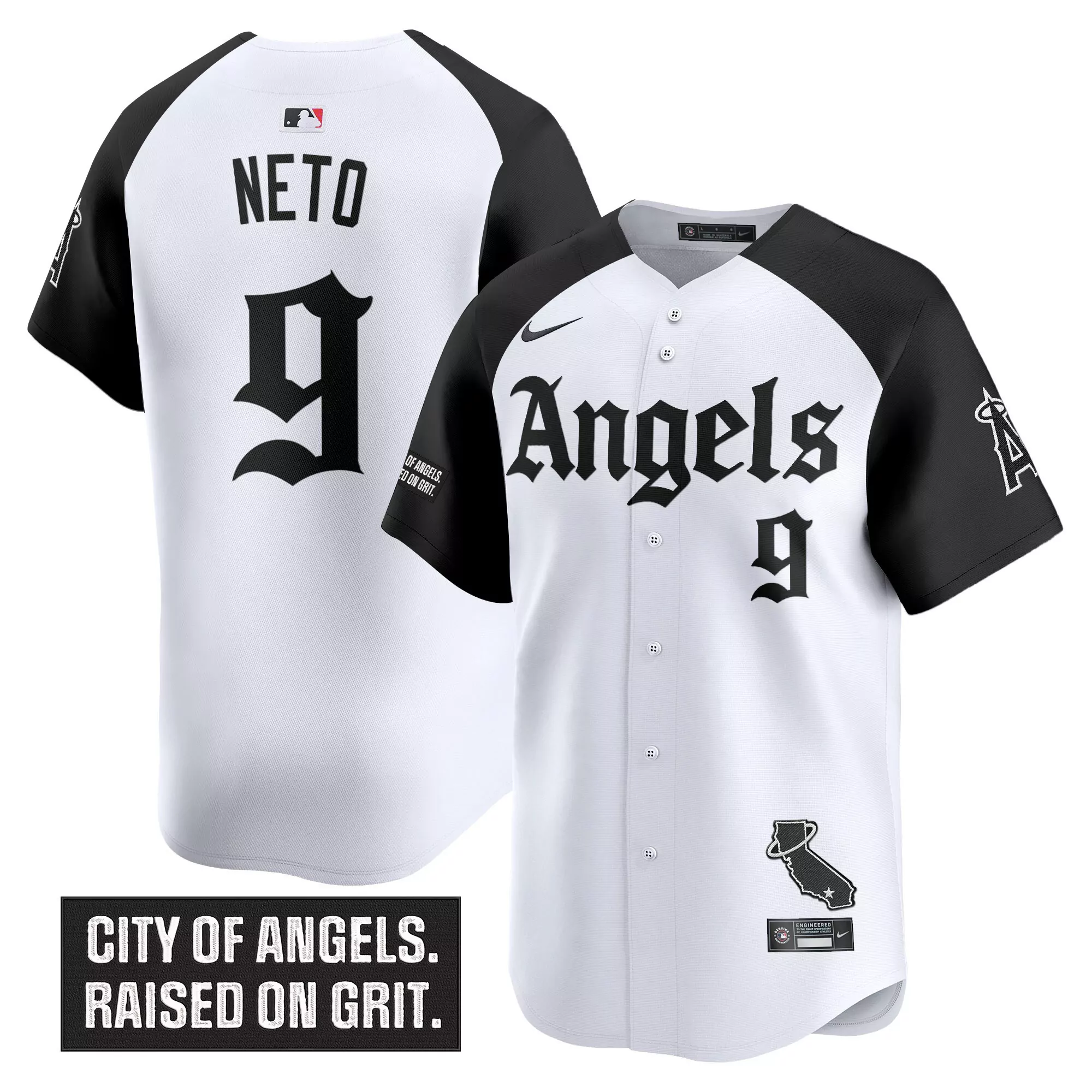 neto 9 men s stitched vapor jersey los angeles angels white black 2023 city of angels patch