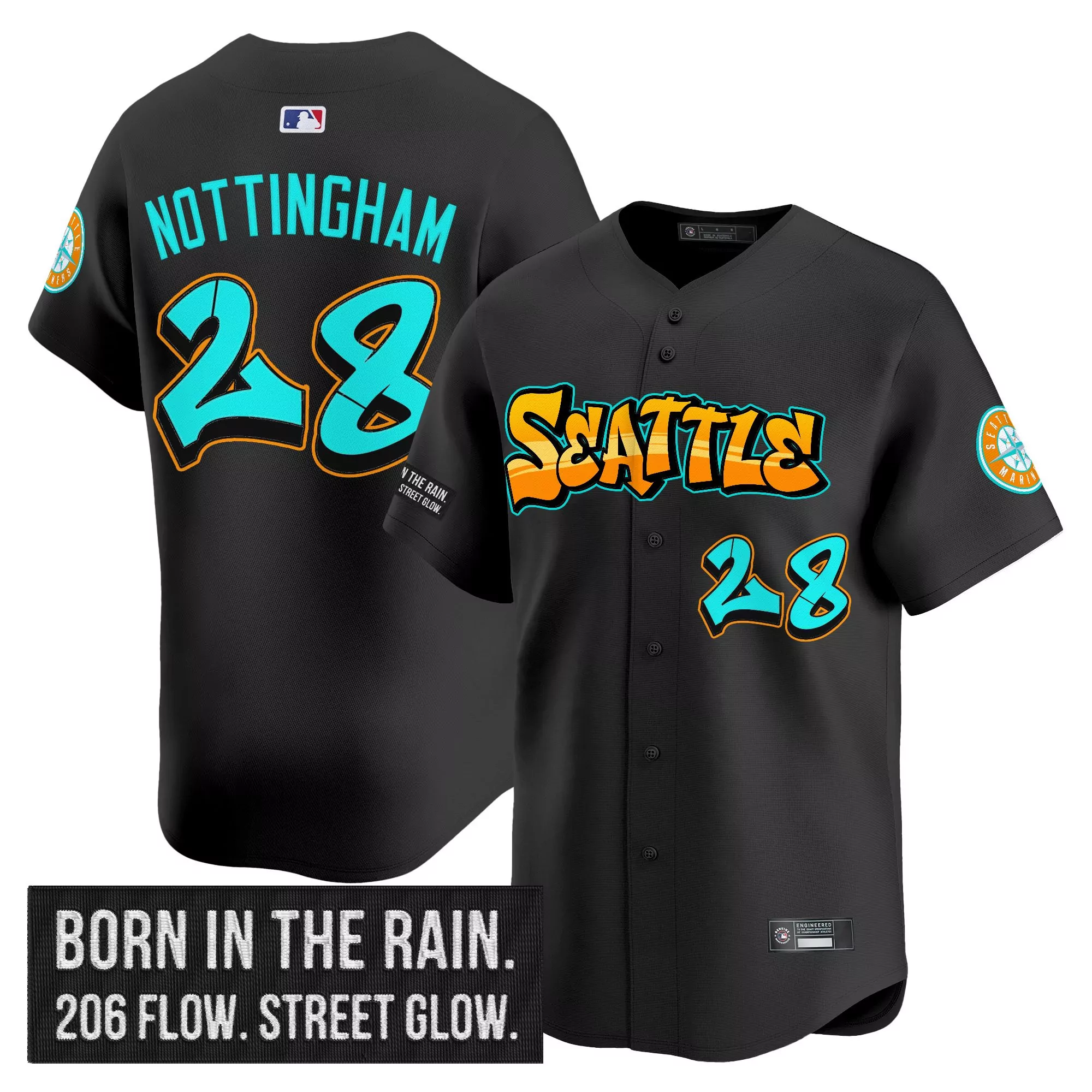 nottingham 28 men s vapor jersey seattle mariners black graffiti edition 2023