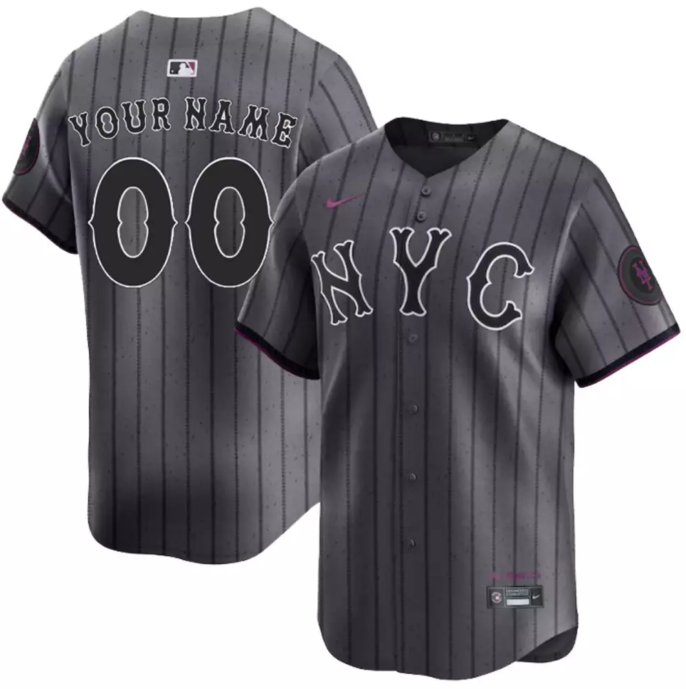 nyc mets custom gray jersey with player name number men s pinstripe design