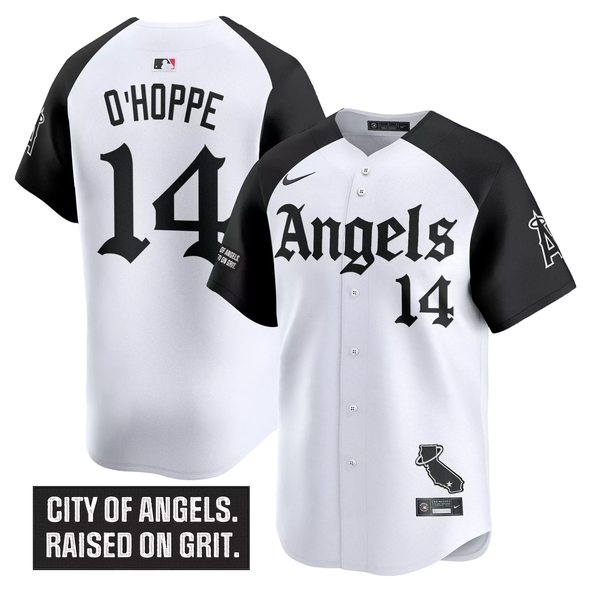 o hoppe 14 men s stitched vapor jersey los angeles angels white black 2023 edition embroidered patch