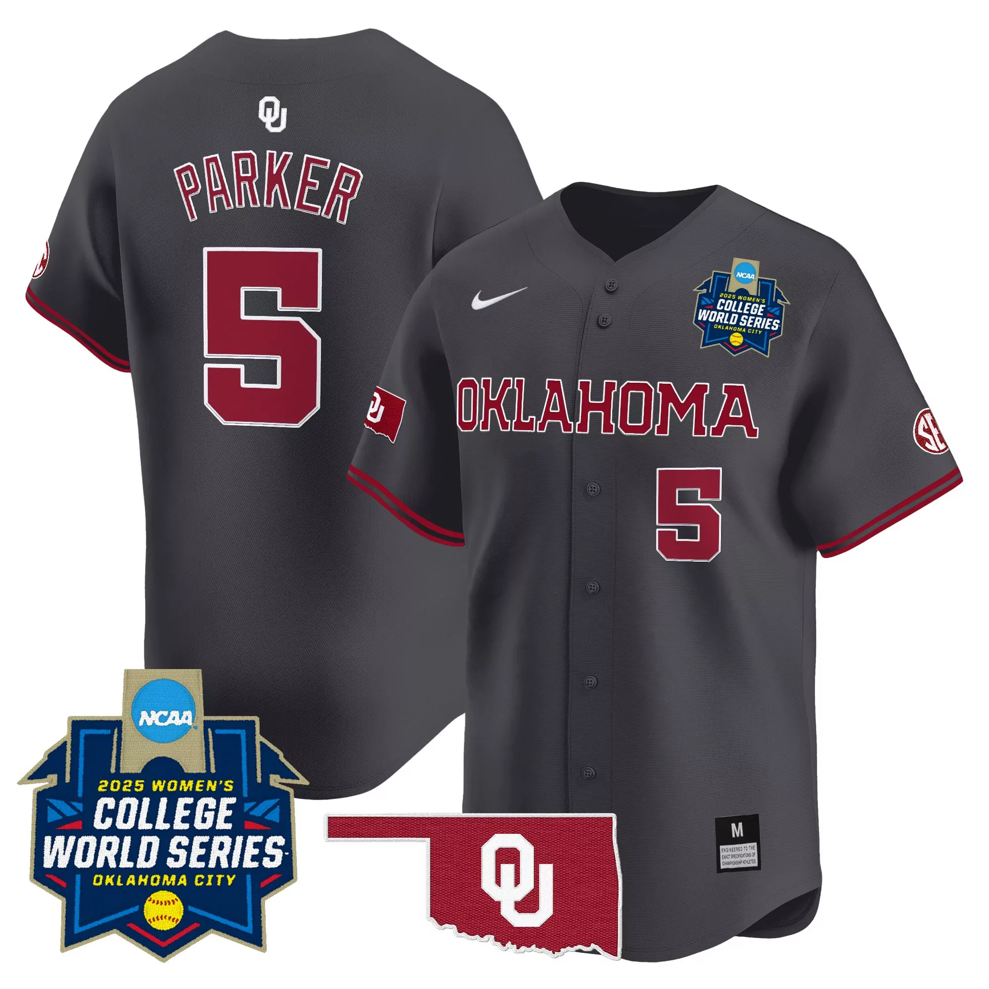 parker 5 men s vapor jersey oklahoma sooners white 2025 champs stitched