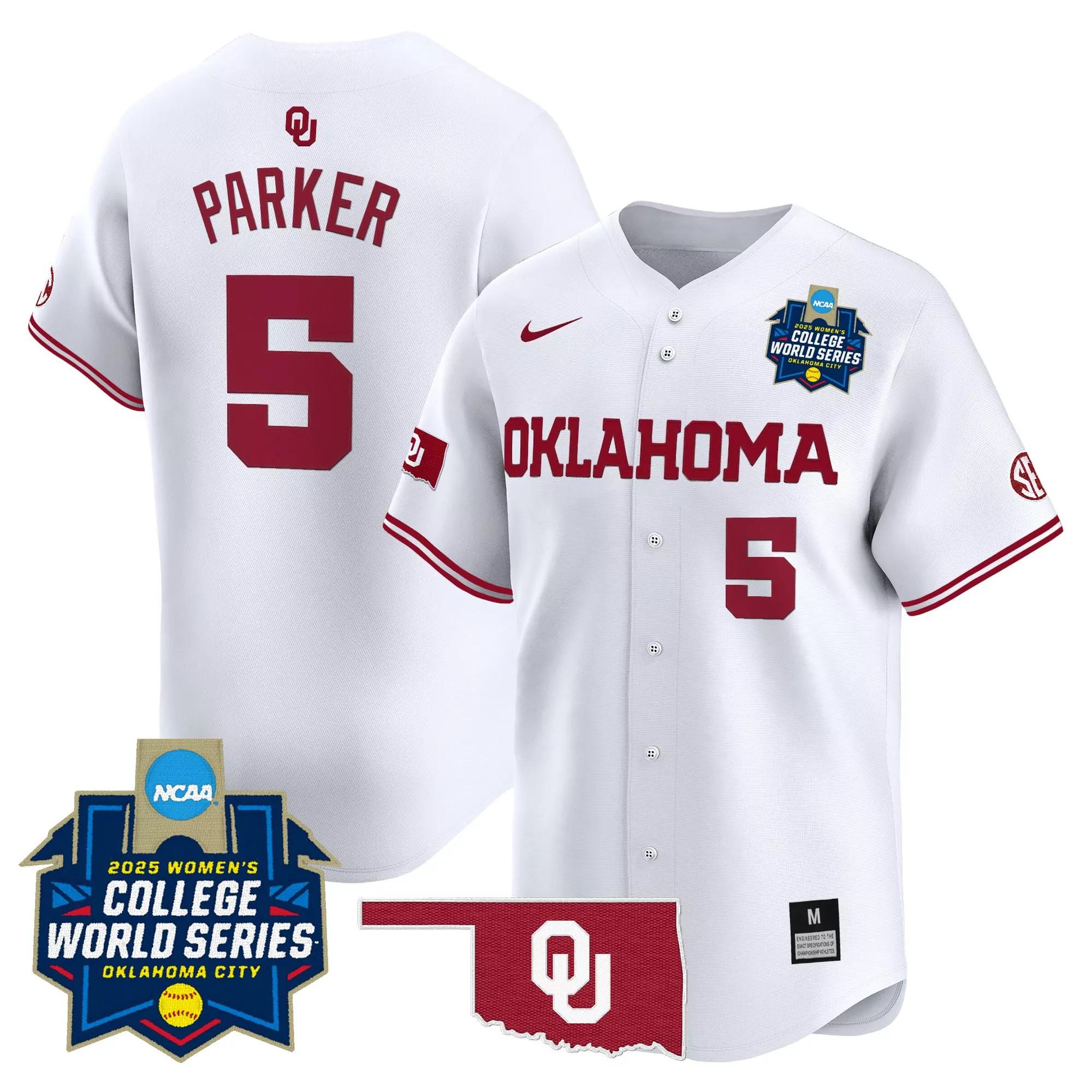 parker 5 men s vapor jersey oklahoma sooners white 2025 champs stitched