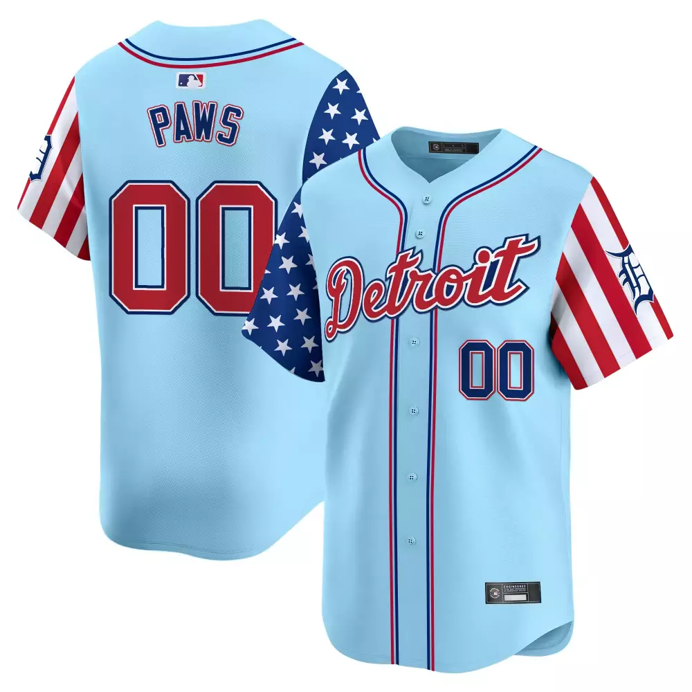 Paws 00 Men's Vapor Jersey | Light Blue Independence Day Limited Edition Detroit Tigers Gear | For Men, Women & Youth
