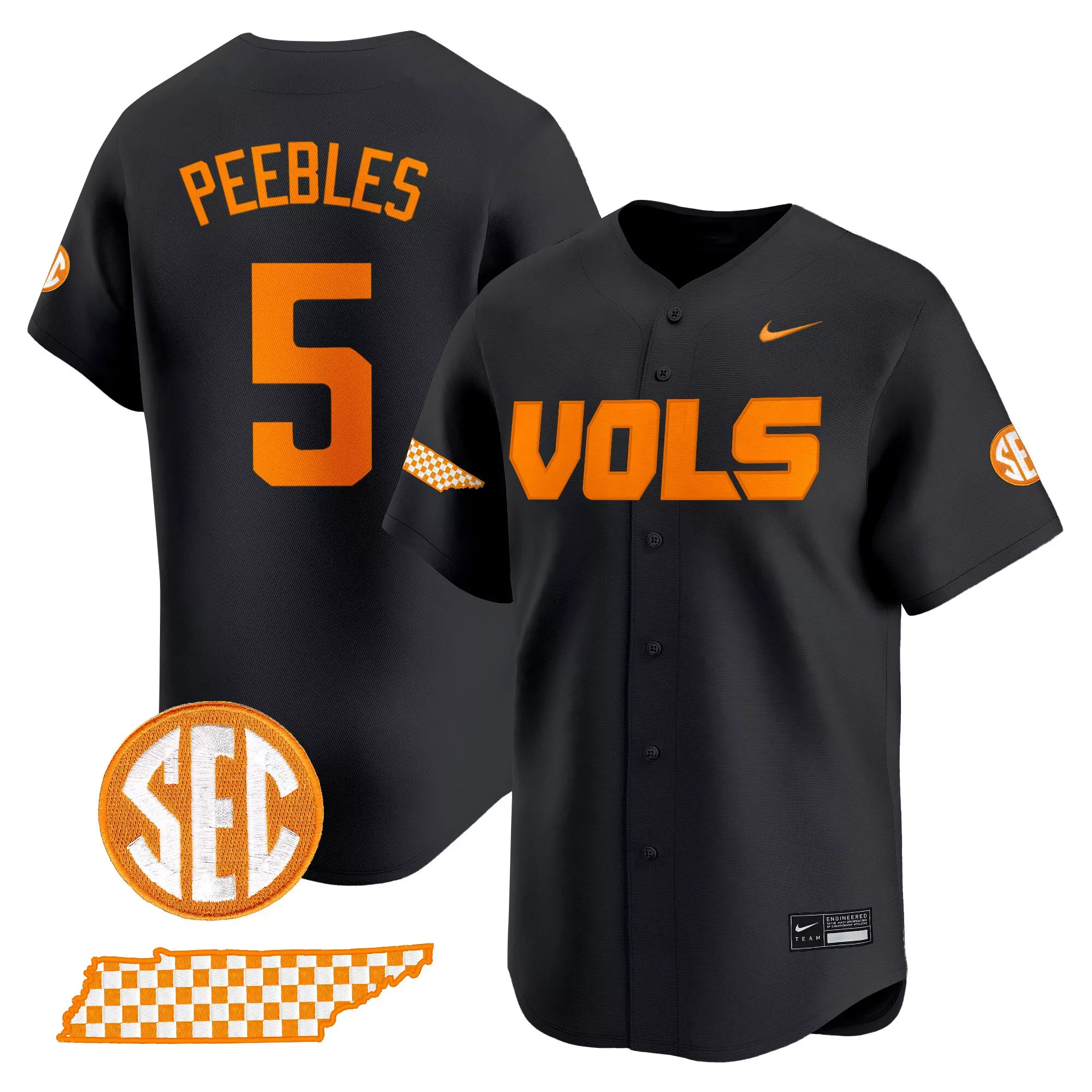 peebles 5 men s stitched vapor jersey tennessee volunteers white 2025 sec patch