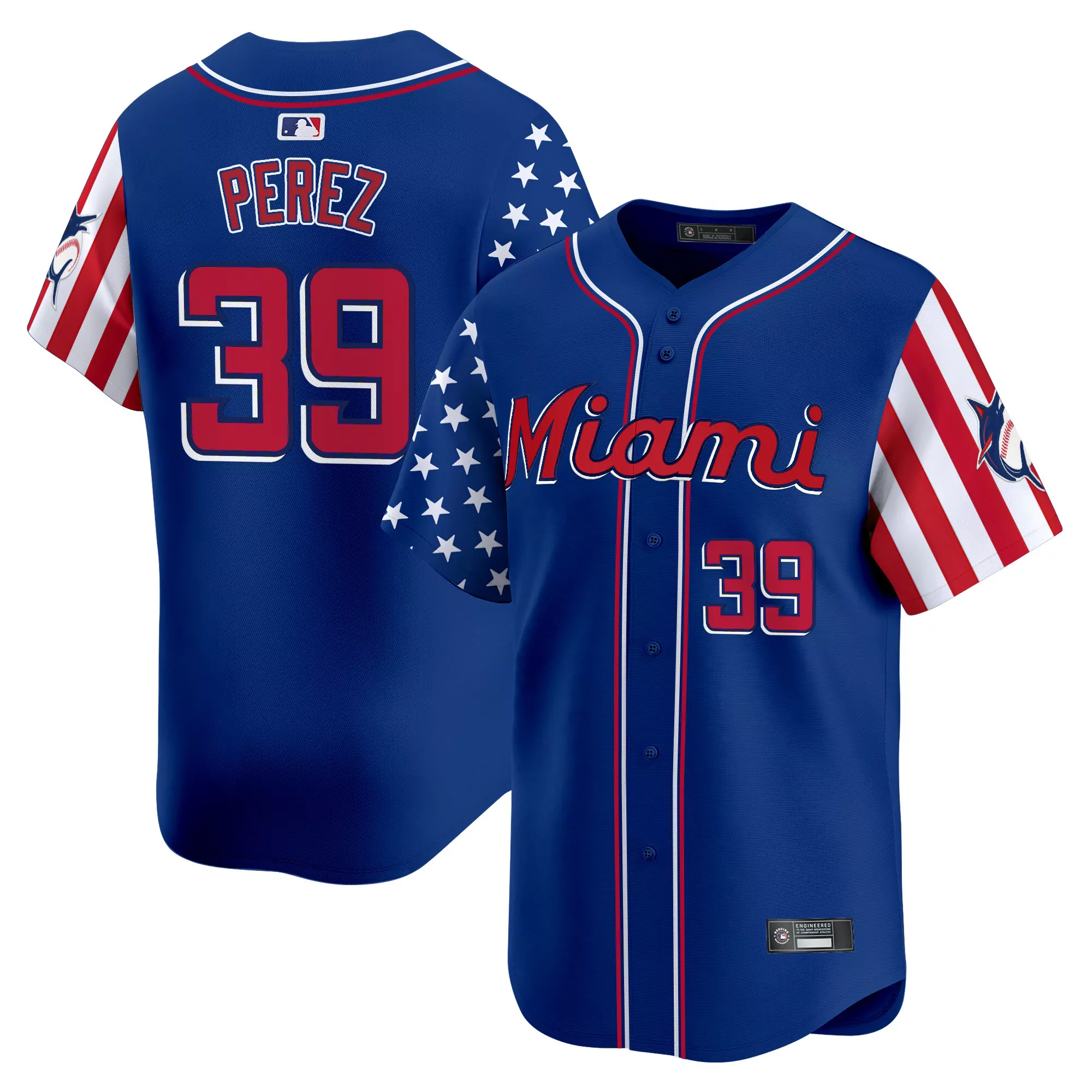perez 39 men s stitched vapor jersey miami marlins independence day 2025 blue