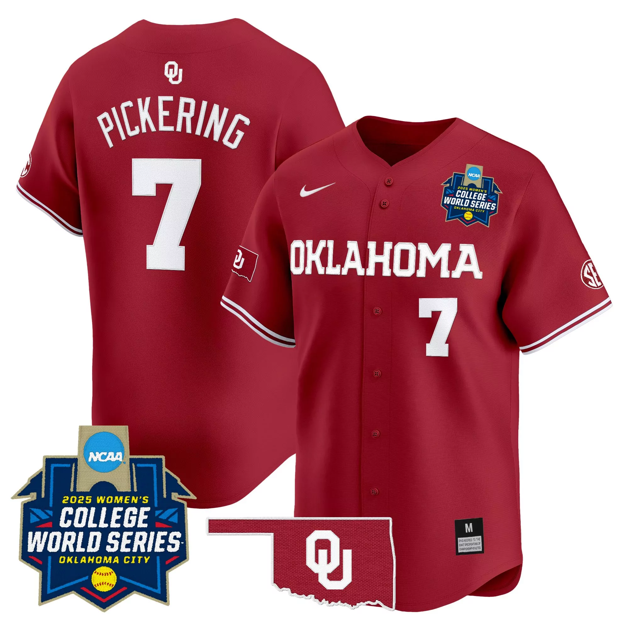 pickering 7 men s stitched vapor jersey oklahoma sooners 2025 champs red t shirt