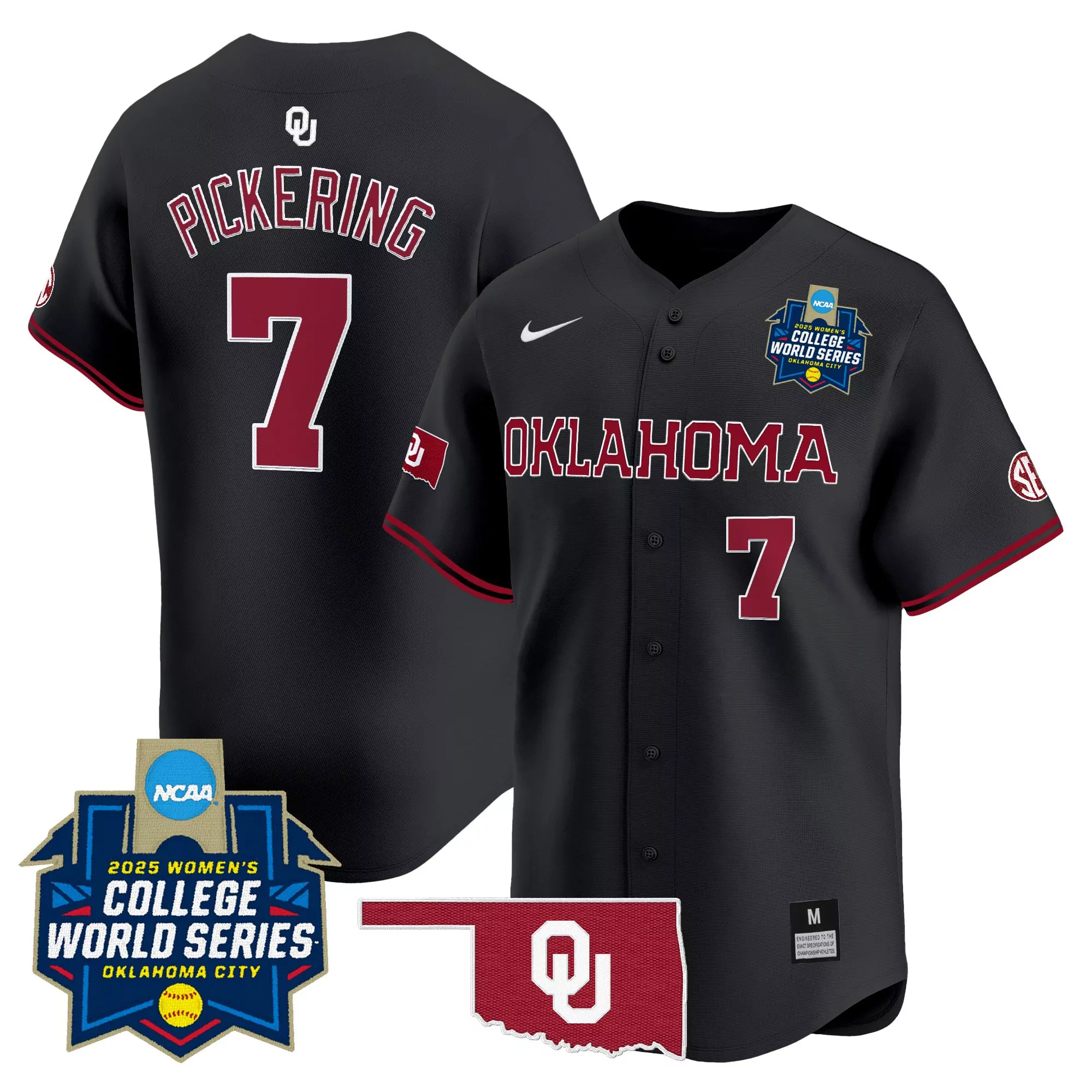 pickering 7 men s stitched vapor jersey oklahoma sooners 2025 champs red t shirt