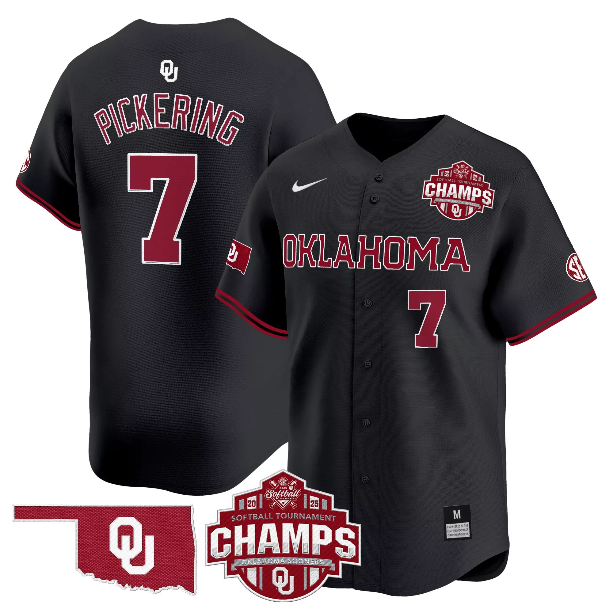 pickering 7 men s stitched vapor jersey oklahoma sooners 2025 champs red t shirt