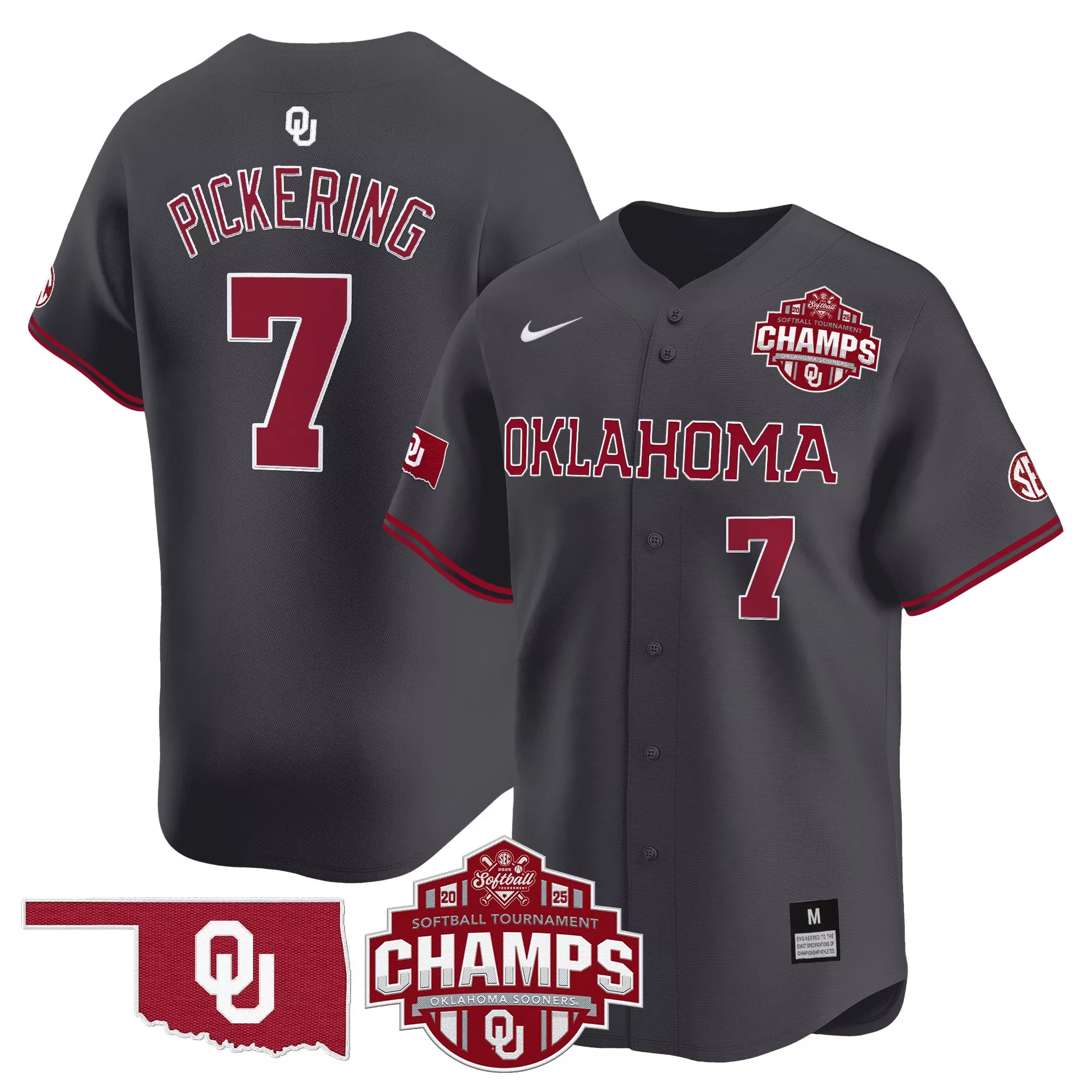 pickering 7 men s stitched vapor jersey oklahoma sooners 2025 champs red t shirt