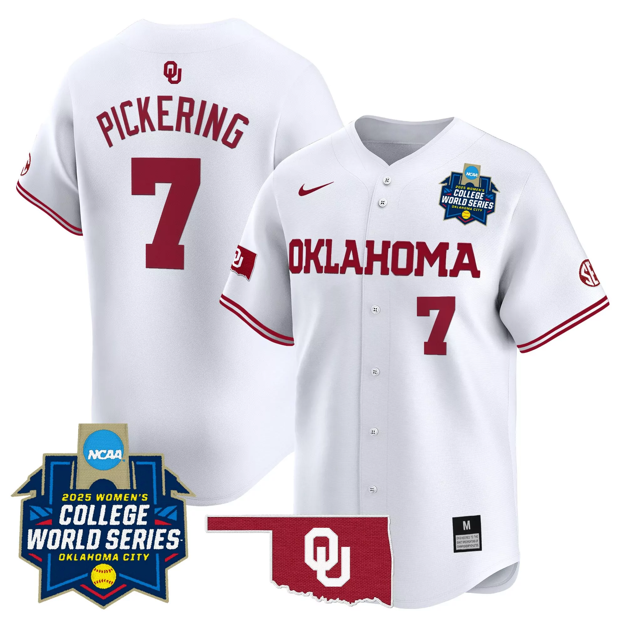 pickering 7 men s vapor jersey oklahoma sooners 2025 women s college world series gray jersey