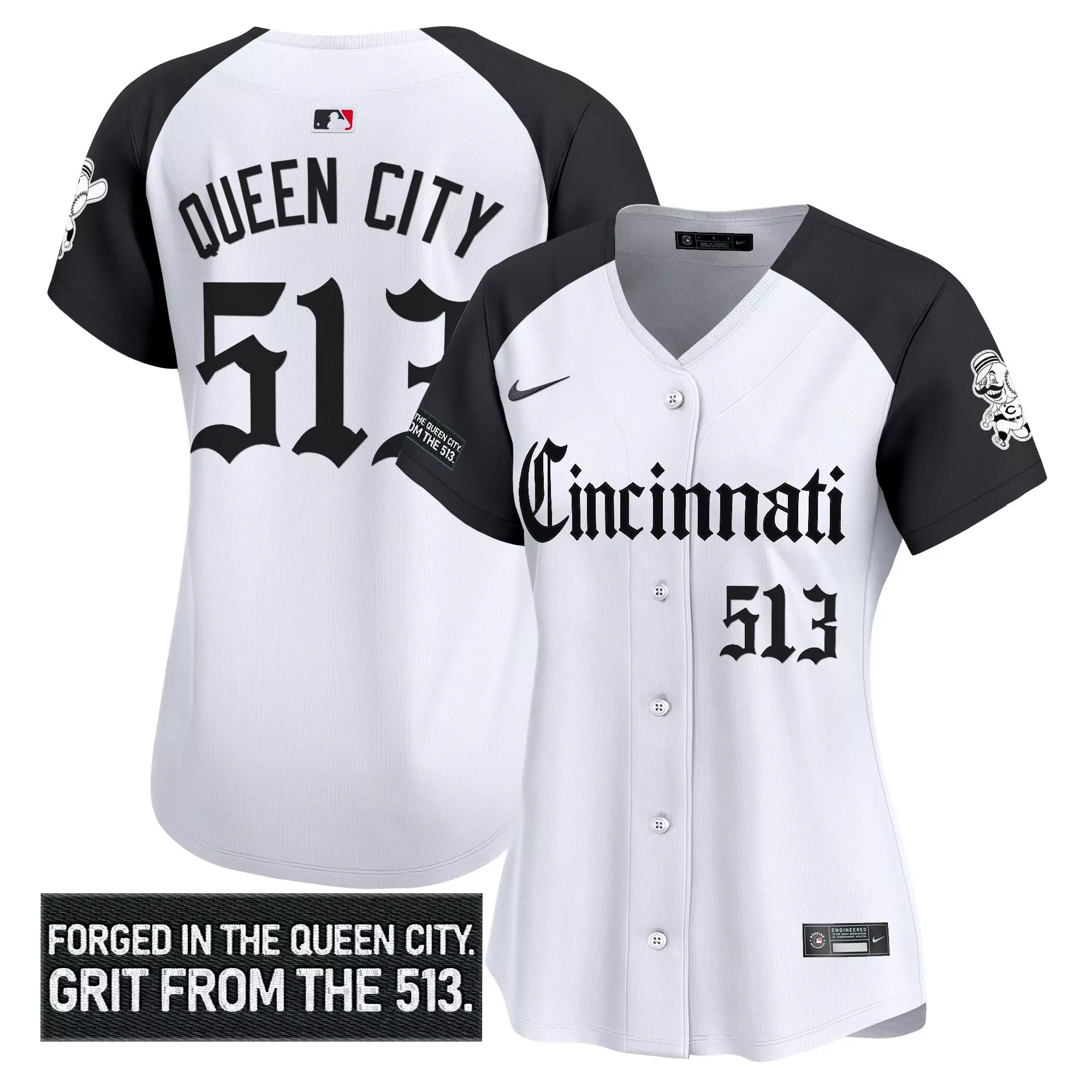 queen city 513 women s stitched vapor jersey cincinnati reds 2023 edition white black
