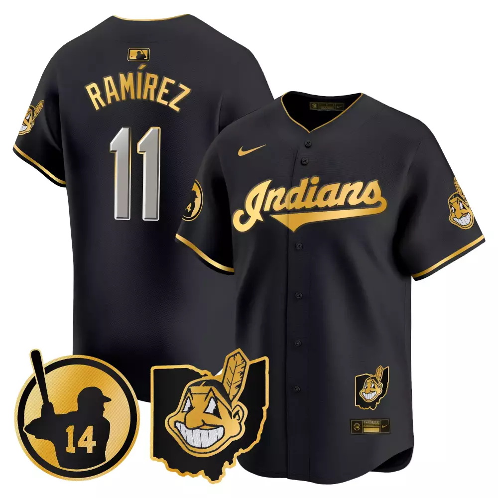Ramrez 11 Men's Black Vapor Jersey | Cleveland Indians 2023 | Embroidered 14 Patch | For Men, Women & Youth