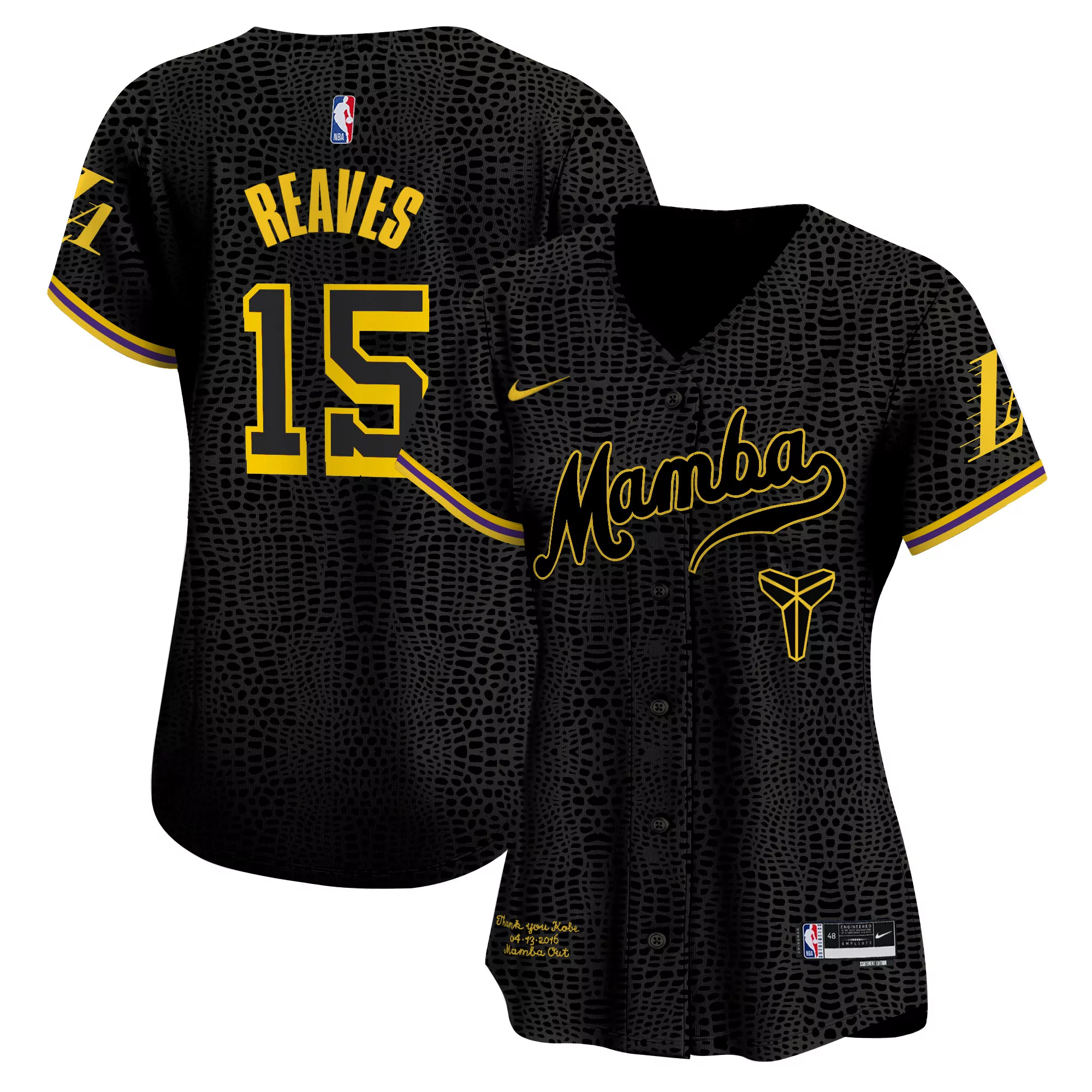 reaves 15 women s stitched vapor jersey los angeles lakers black mamba 2023 edition