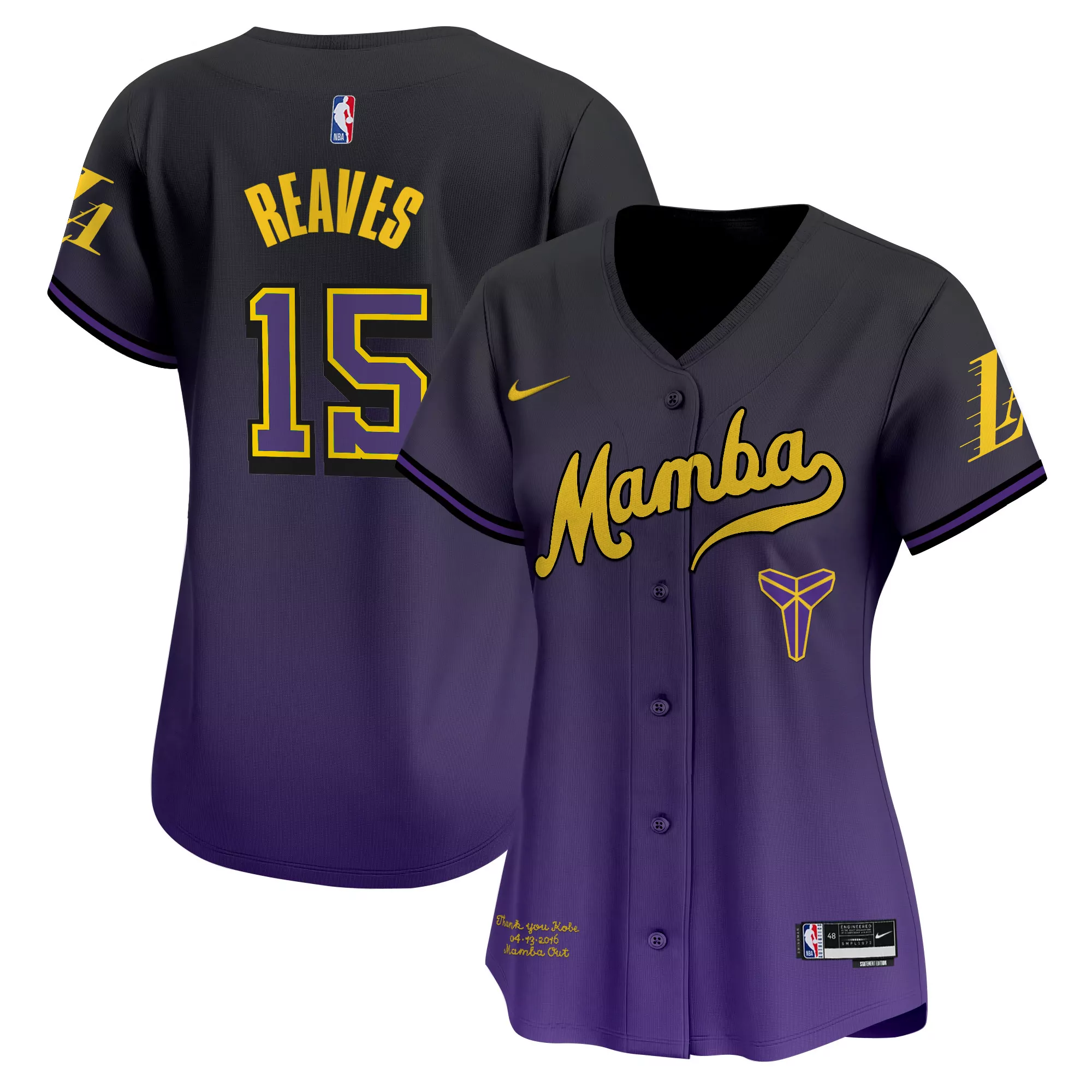 reaves 15 women s stitched vapor jersey los angeles lakers black mamba 2023 edition