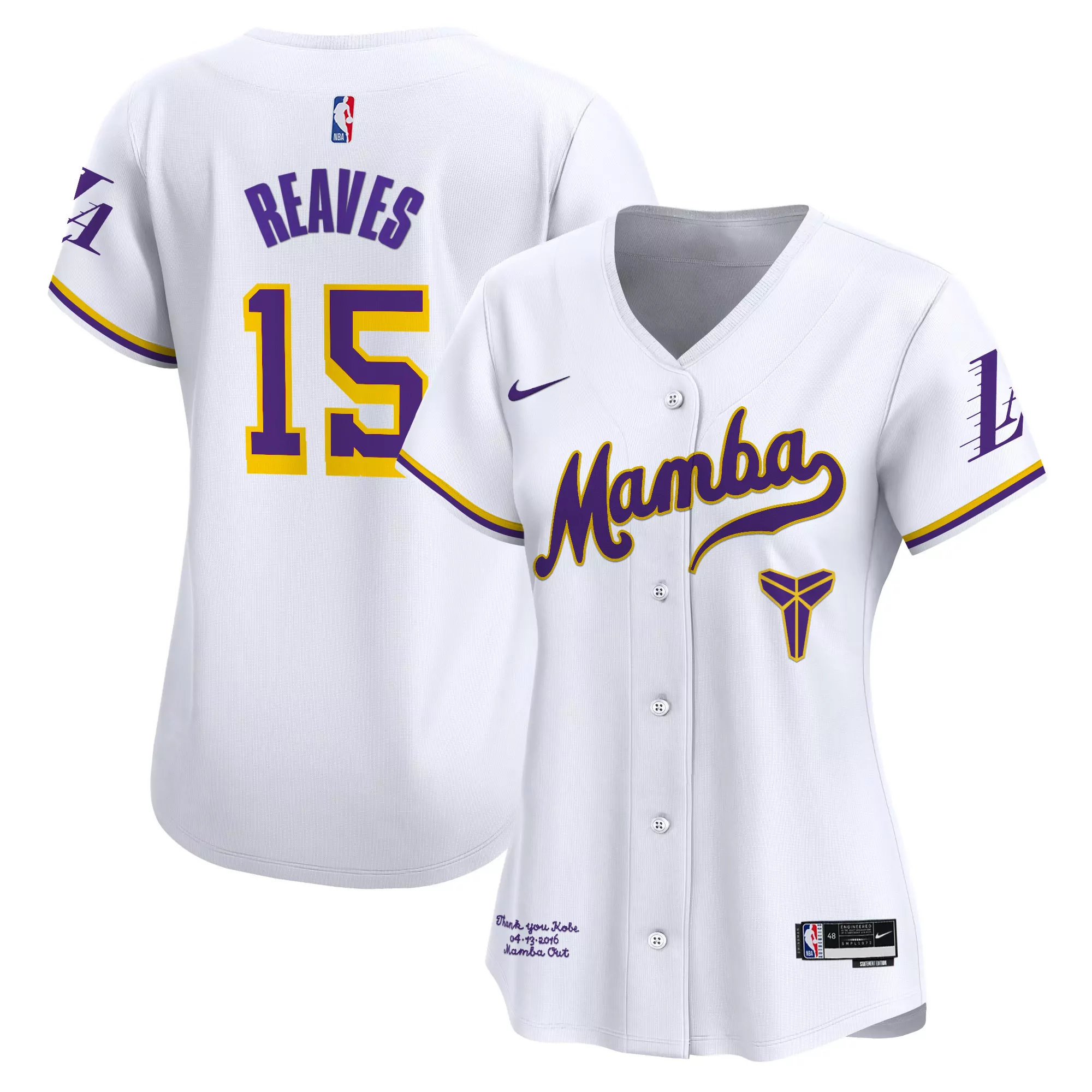 reaves 15 women s stitched vapor jersey los angeles lakers black mamba 2023 edition