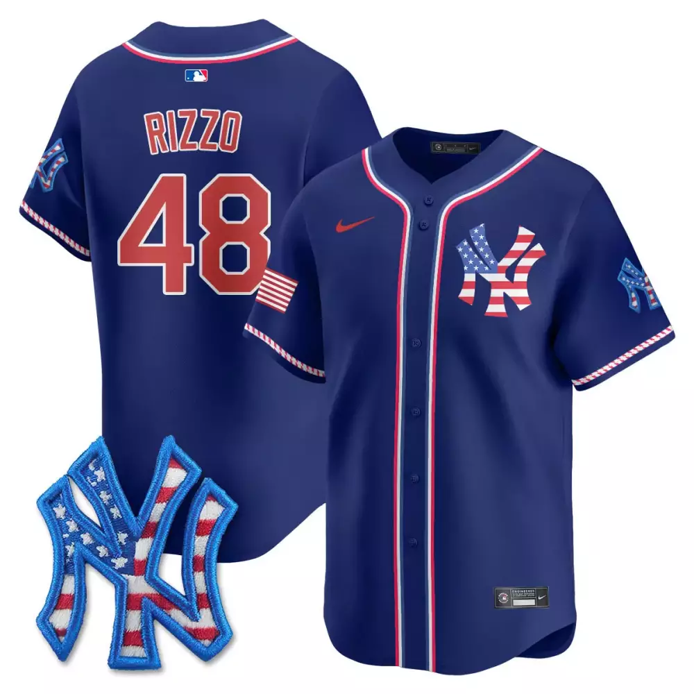 Rizzo 48 Men's Stitched Vapor Jersey | New York Yankees 2025 Fourth of July Edition Navy | Fan Gear for Men, Women & Youth