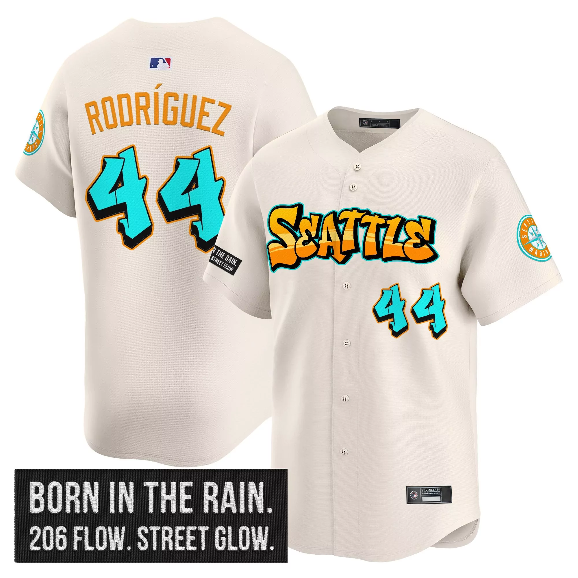 rodrguez 44 men s vapor jersey seattle mariners graffiti edition 2023 cream color