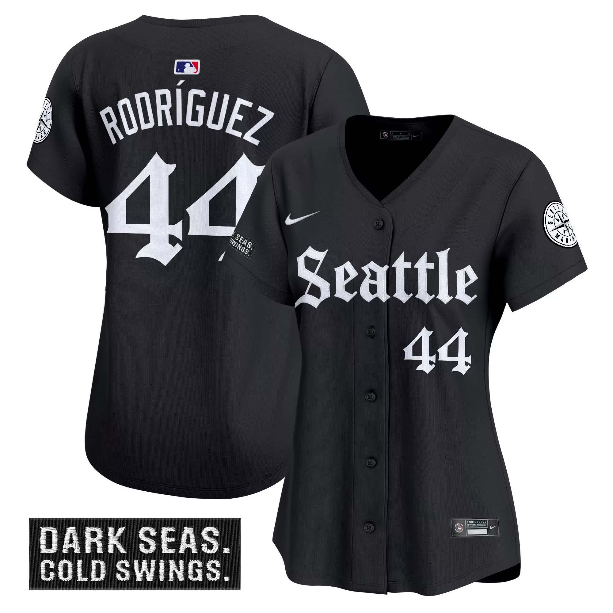 rodrguez 44 women s seattle mariners vapor jersey black dark seas patch 2023