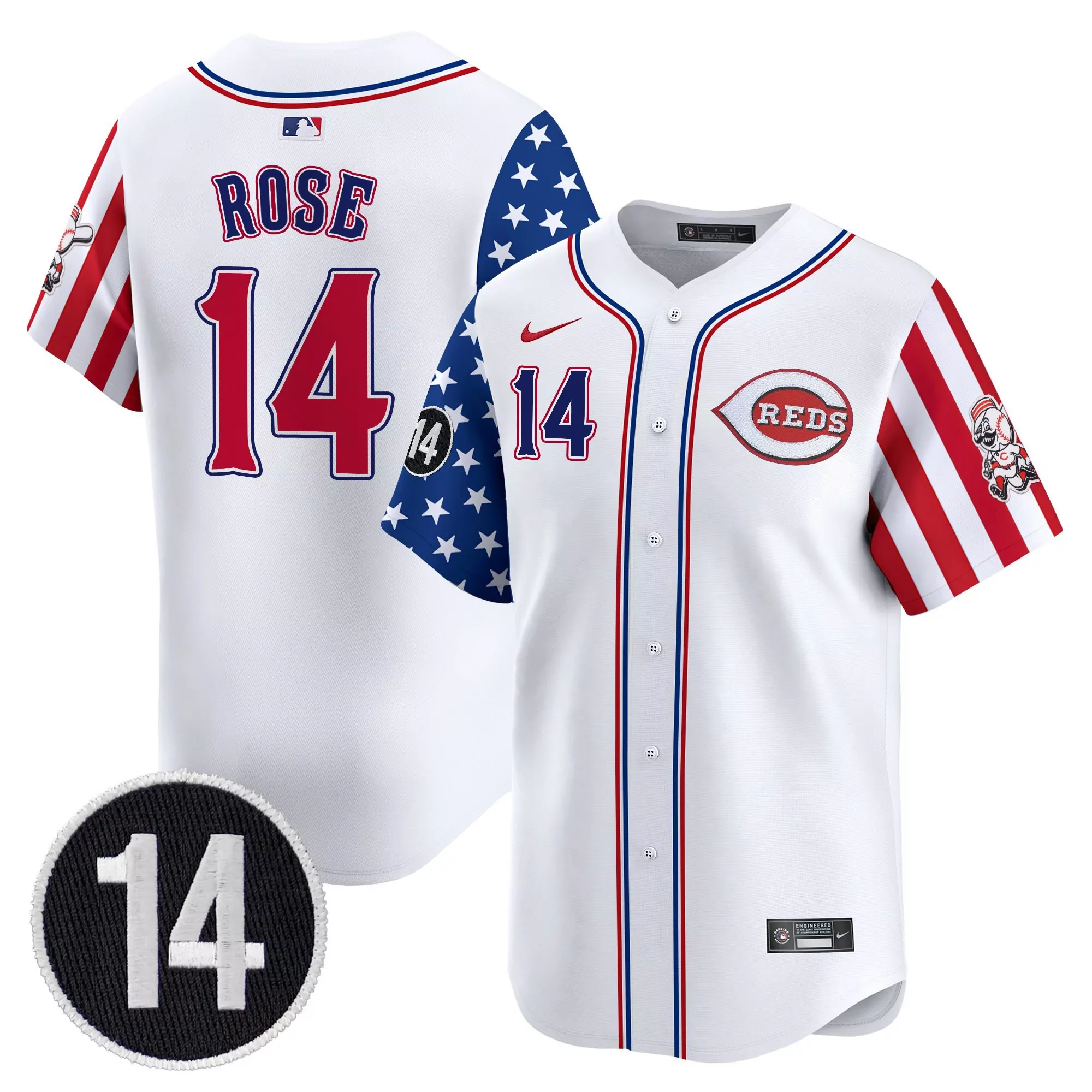 rose 14 men s cincinnati reds white vapor jersey with independence day patch 2025