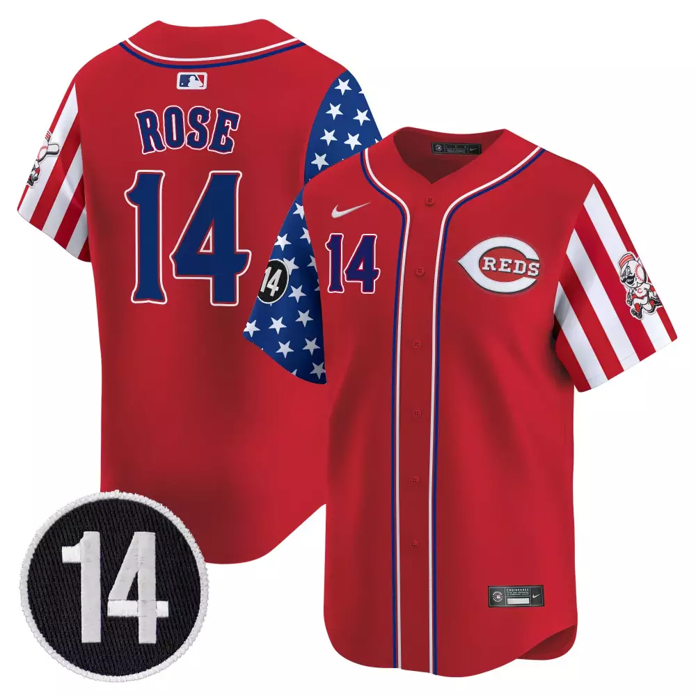 Rose 14 Men's Stitched Vapor Jersey | Cincinnati Reds Red Independence Day 2025 | Fan Gear for Men, Women & Youth