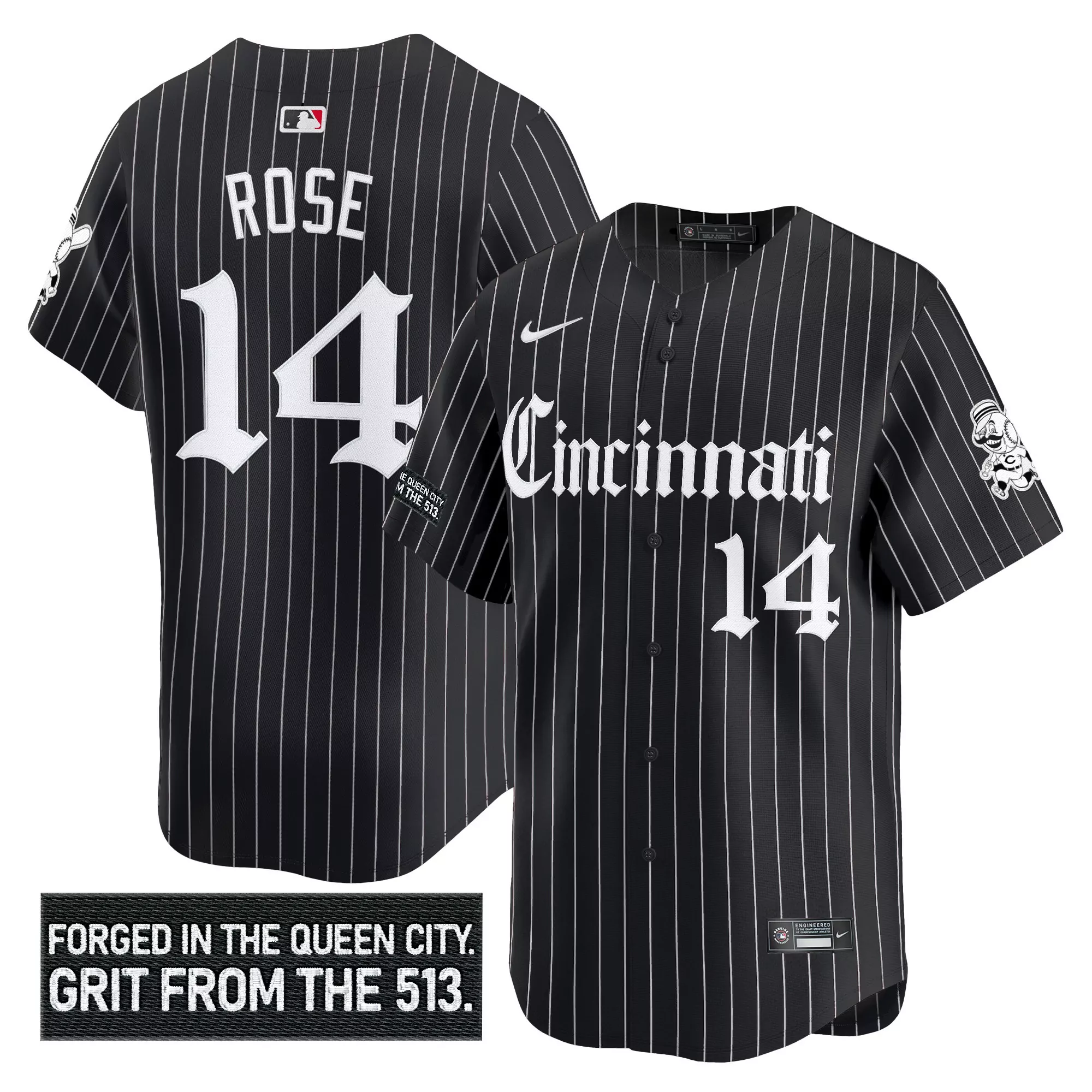 rose 14 men s vapor jersey cincinnati reds black gothic edition 2023 embroidered patch