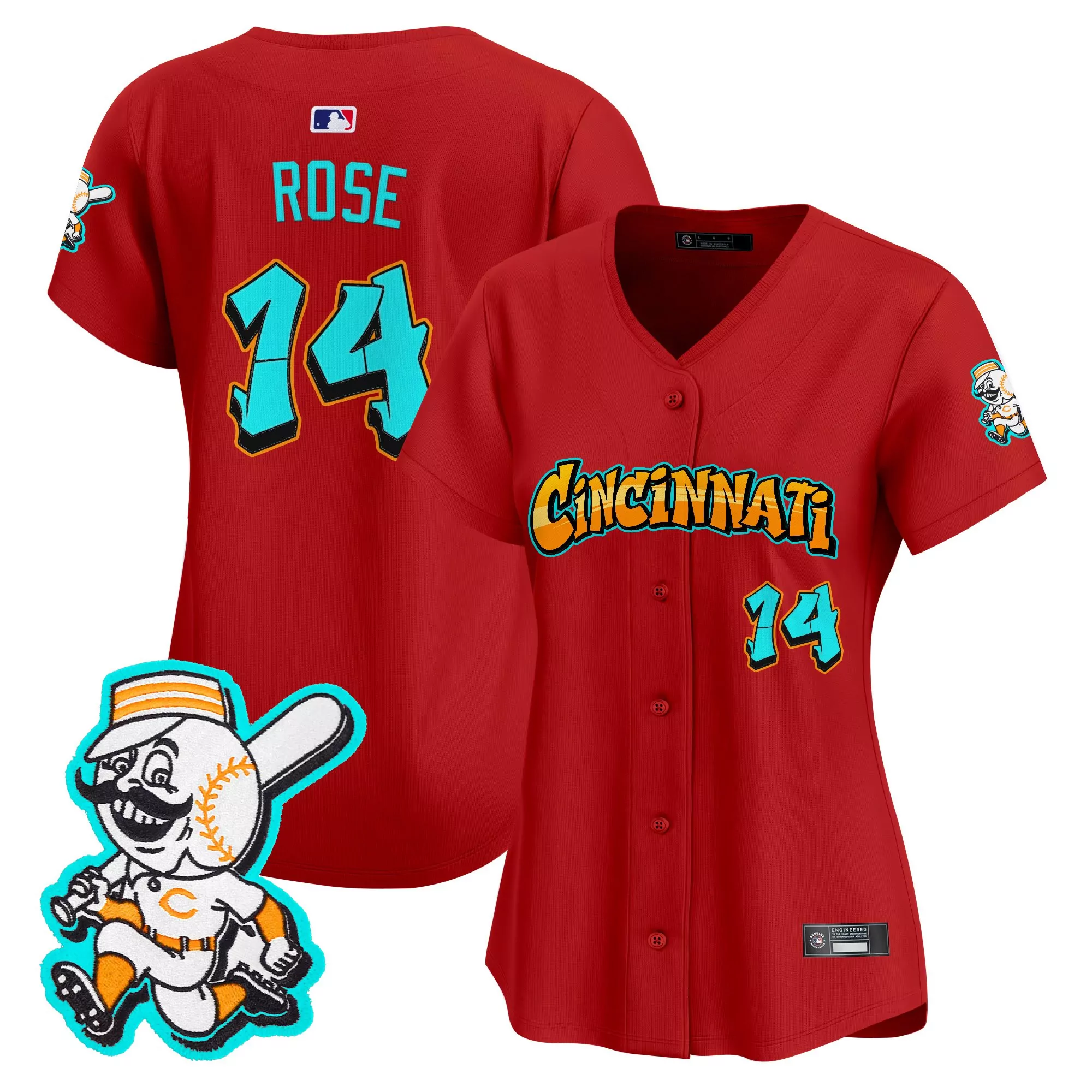 rose 14 women s cincinnati reds red vapor jersey graffiti edition embroidered 2023