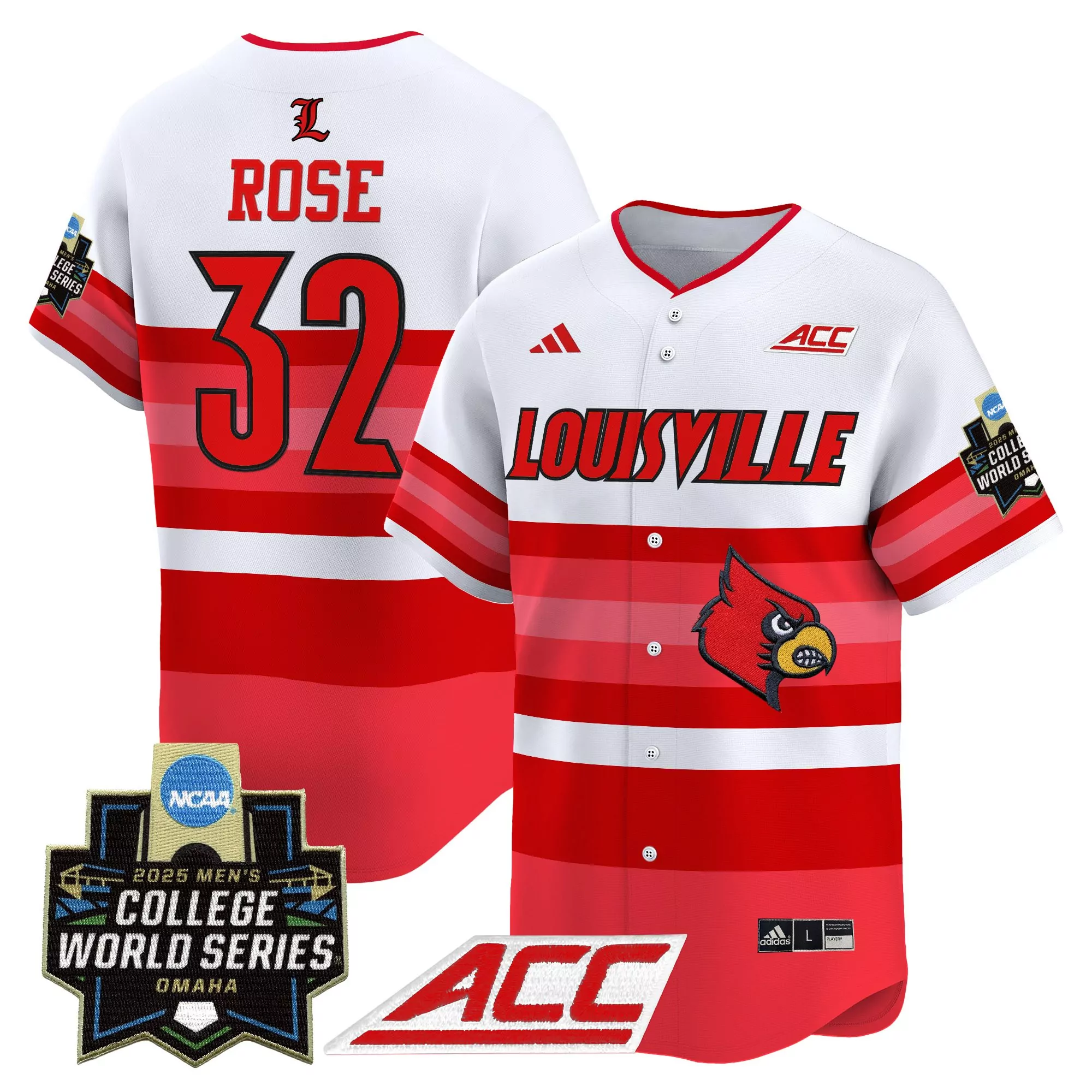 rose 32 men s louisville cardinals red vapor jersey 2025 college world series embroidered patch
