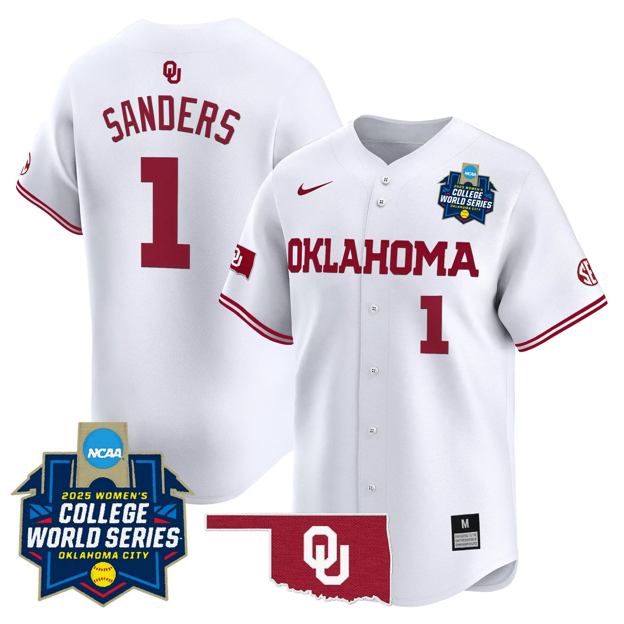 sanders 1 women s stitched vapor jersey oklahoma sooners red 2025 wcws embroidered patch
