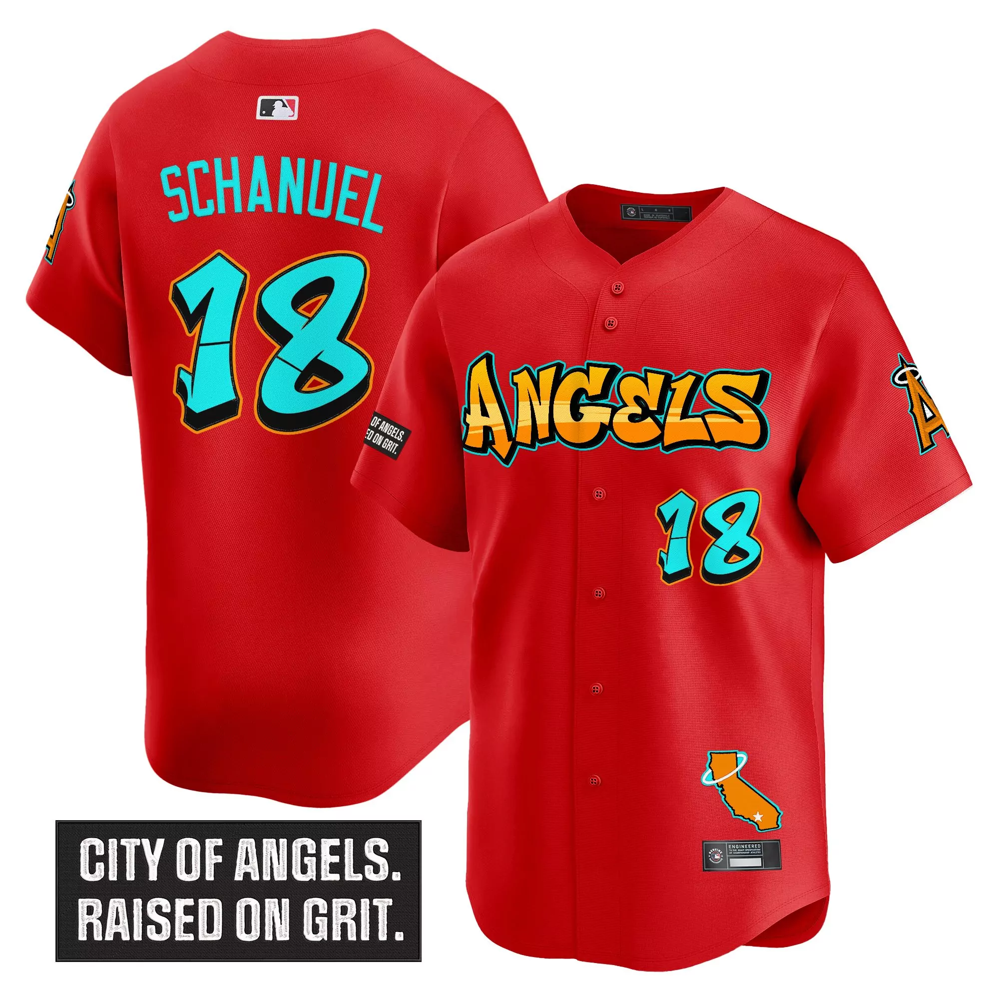 schanuel 18 men s stitched vapor jersey los angeles angels red graffiti edition 2023