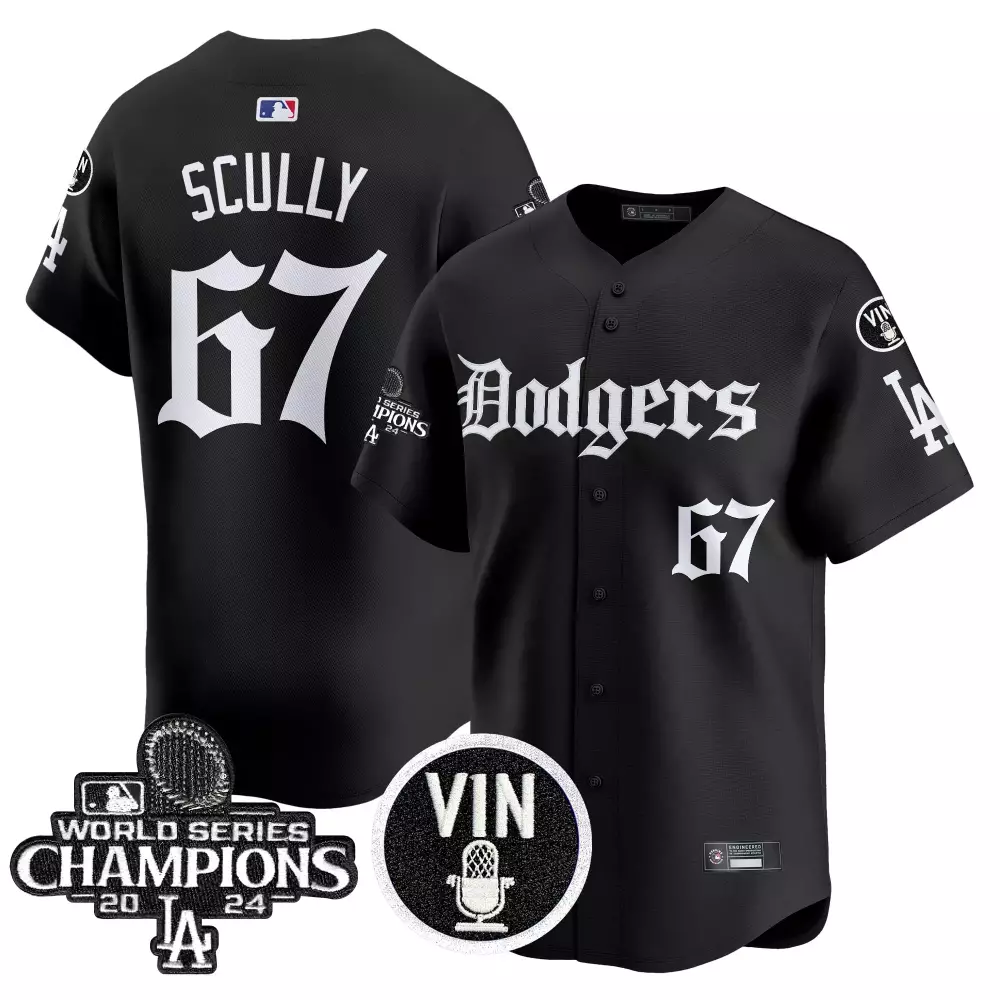 scully 67 men s black vapor jersey la dodgers 2024 world series champions edition