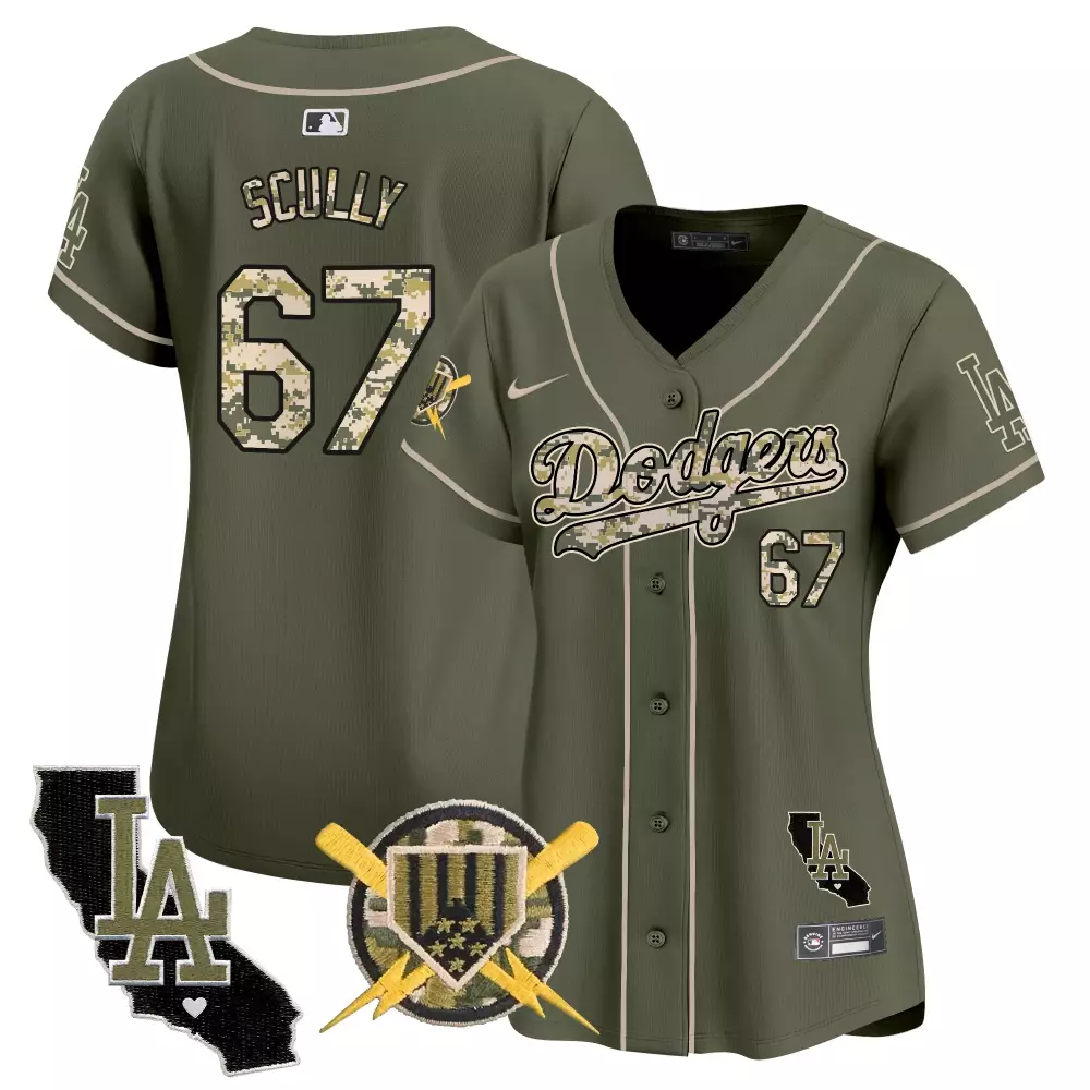 scully 67 women s stitched vapor jersey la dodgers armed forces day 2023 olive green