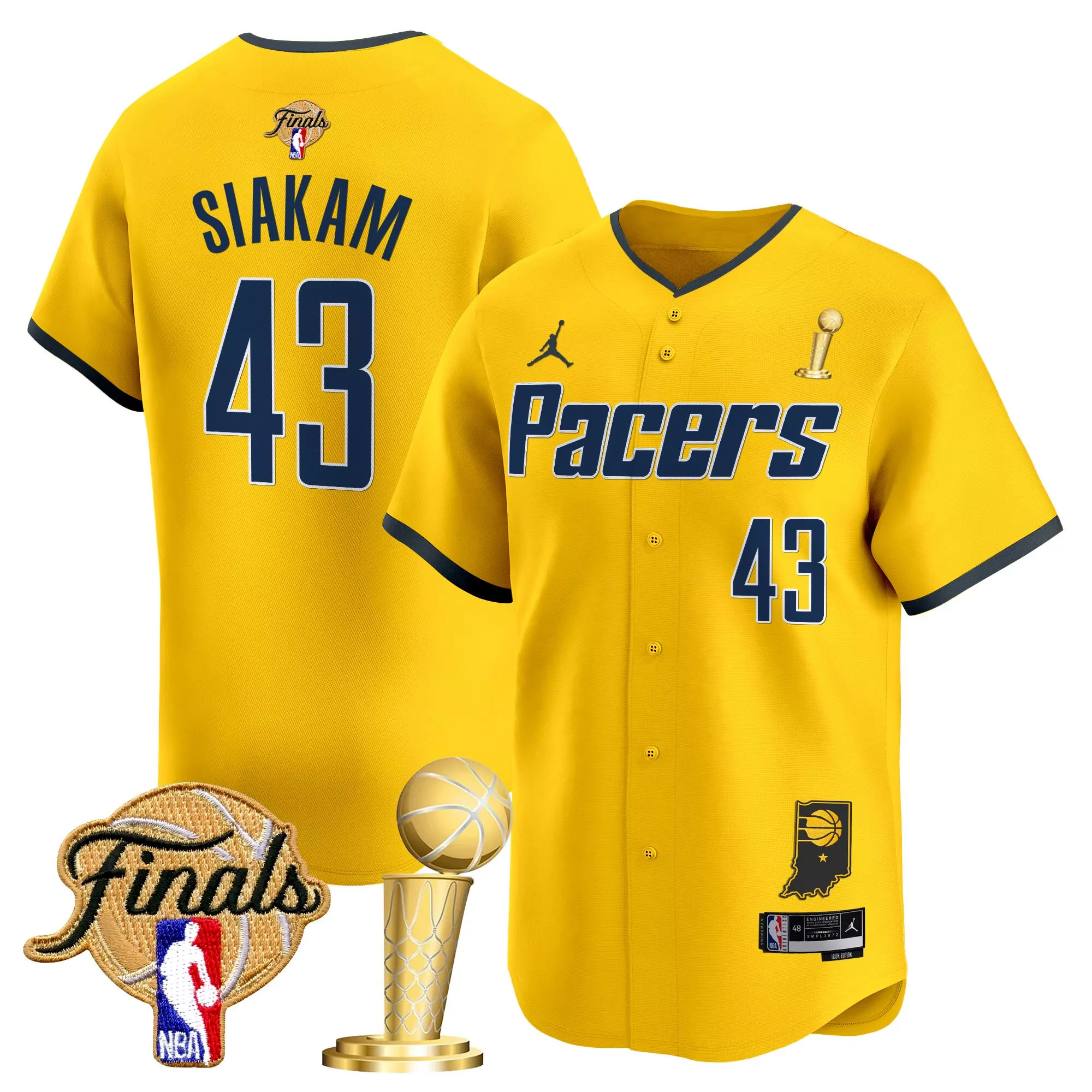 siakam 43 men s indiana pacers yellow vapor jersey all stitched embroidered patch 2023