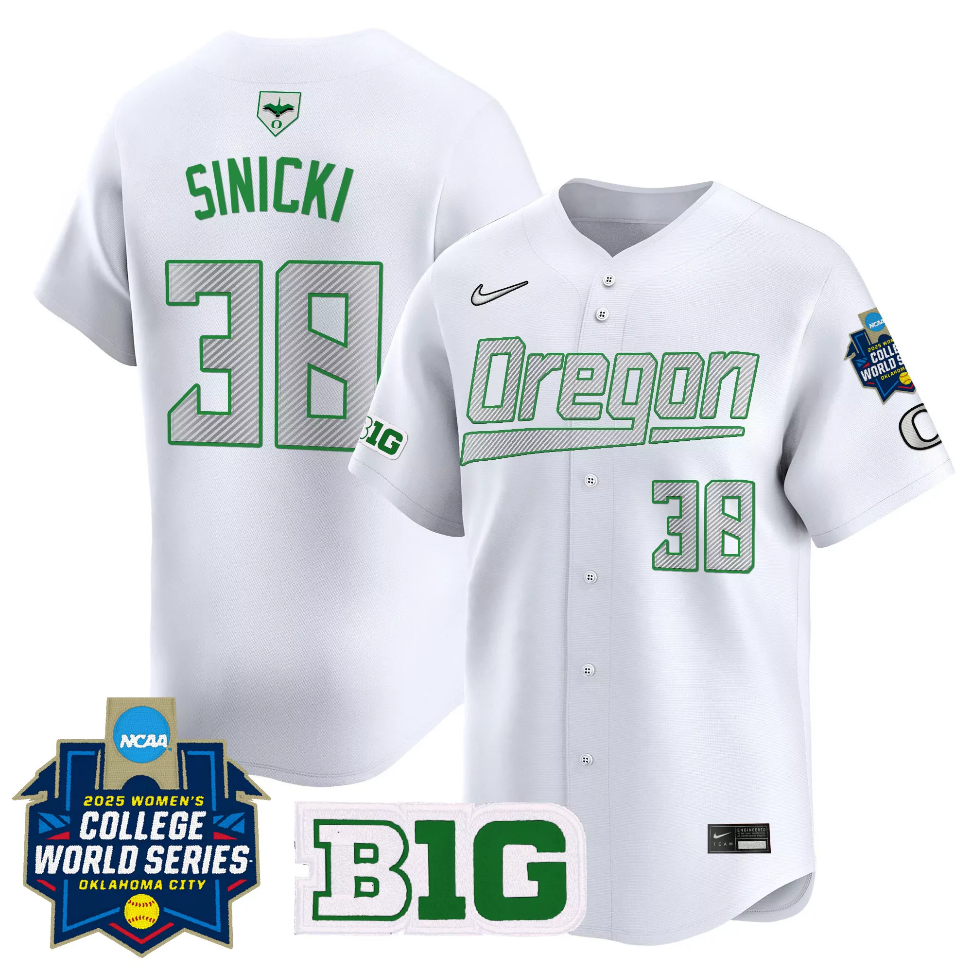 sinicki 38 women s vapor jersey oregon ducks white 2025 wcws stitched embroidered patch