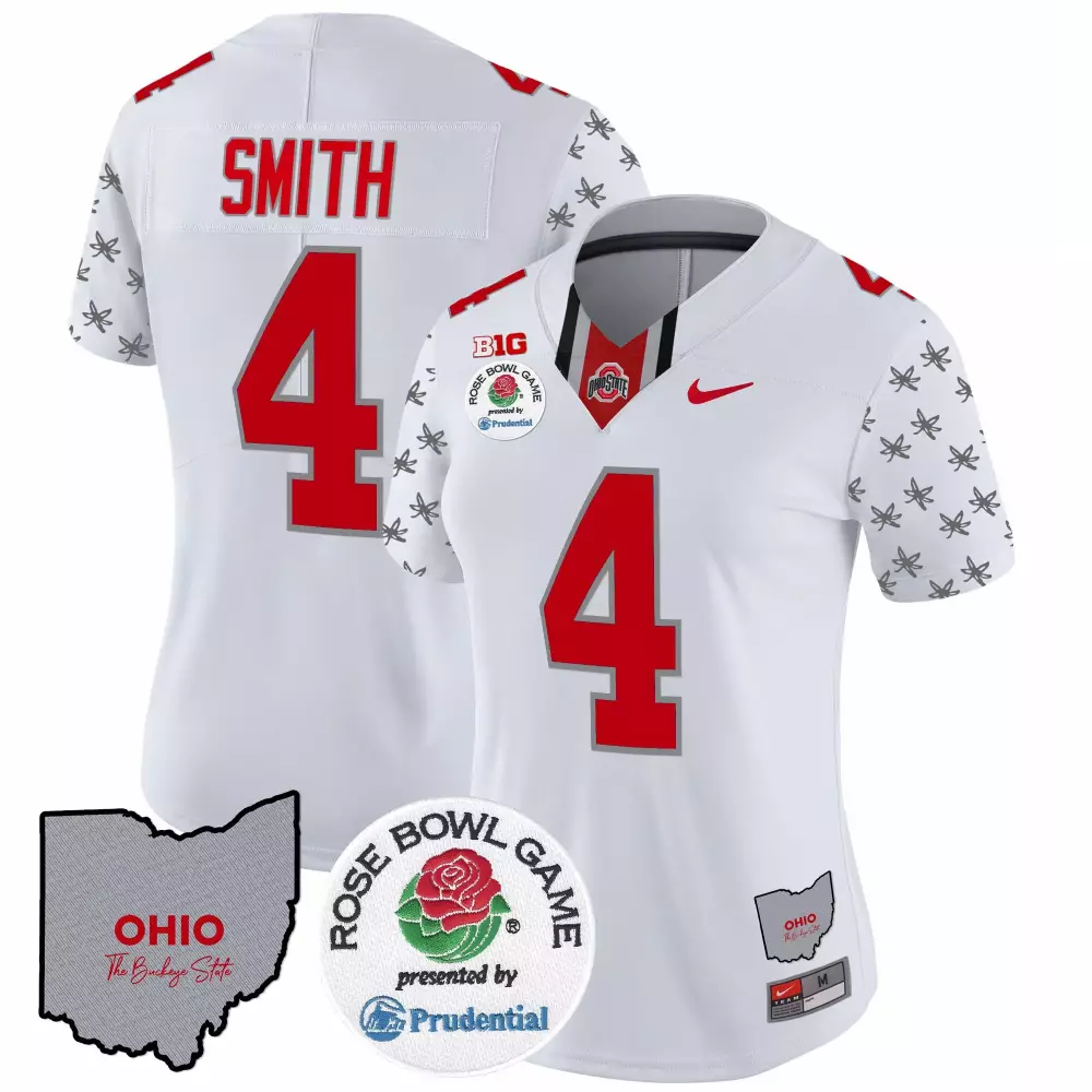 Smith 4 Ohio State Buckeyes Women's Vapor Limited Jersey | White 2021 Rose Bowl Game | Stitched Fan Gear | For Men, Women & Youth