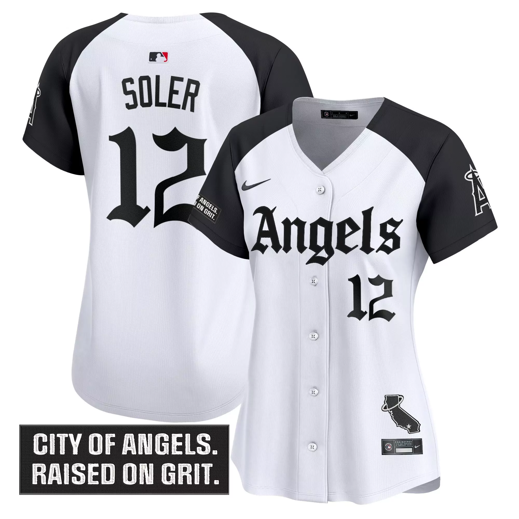 soler 12 women s los angeles angels stitched vapor jersey white black 2021 city of angels patch