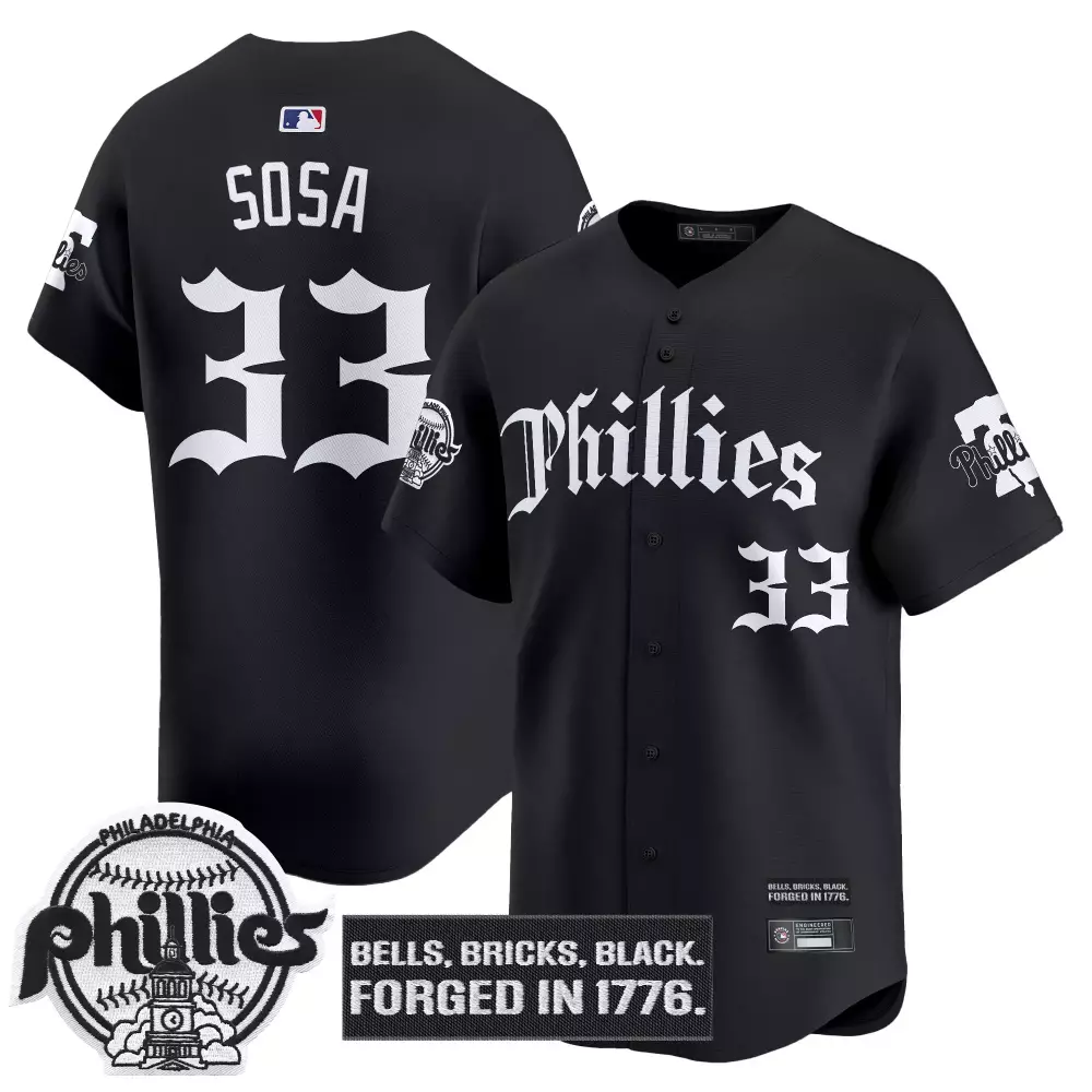 Sosa 33 Philadelphia Phillies 2023 Stitched Vapor Jersey | Black with Embroidered Patch | Fan Gear for Men, Women & Youth