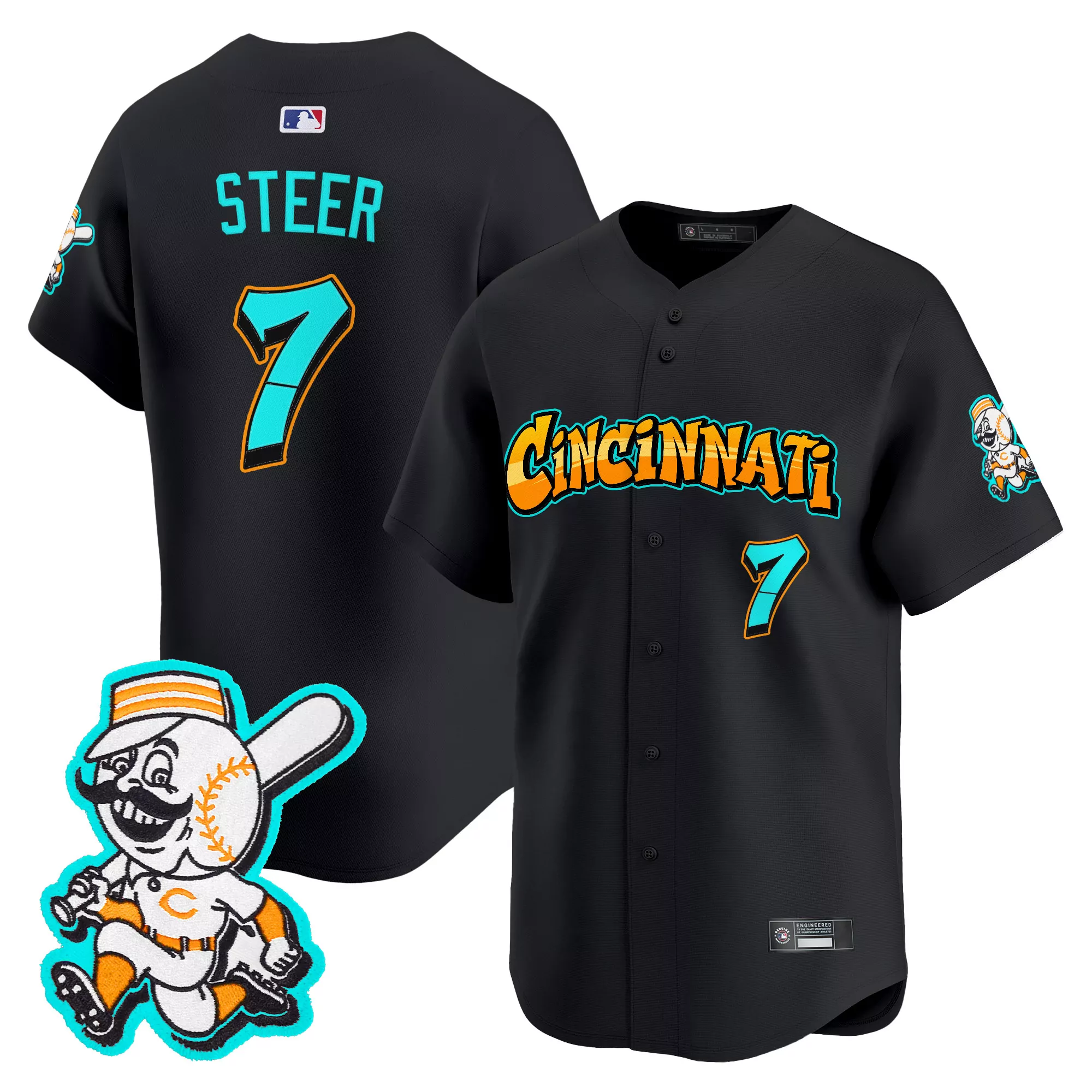steer 7 men s black cincinnati reds vapor jersey with embroidered patch 2023 edition