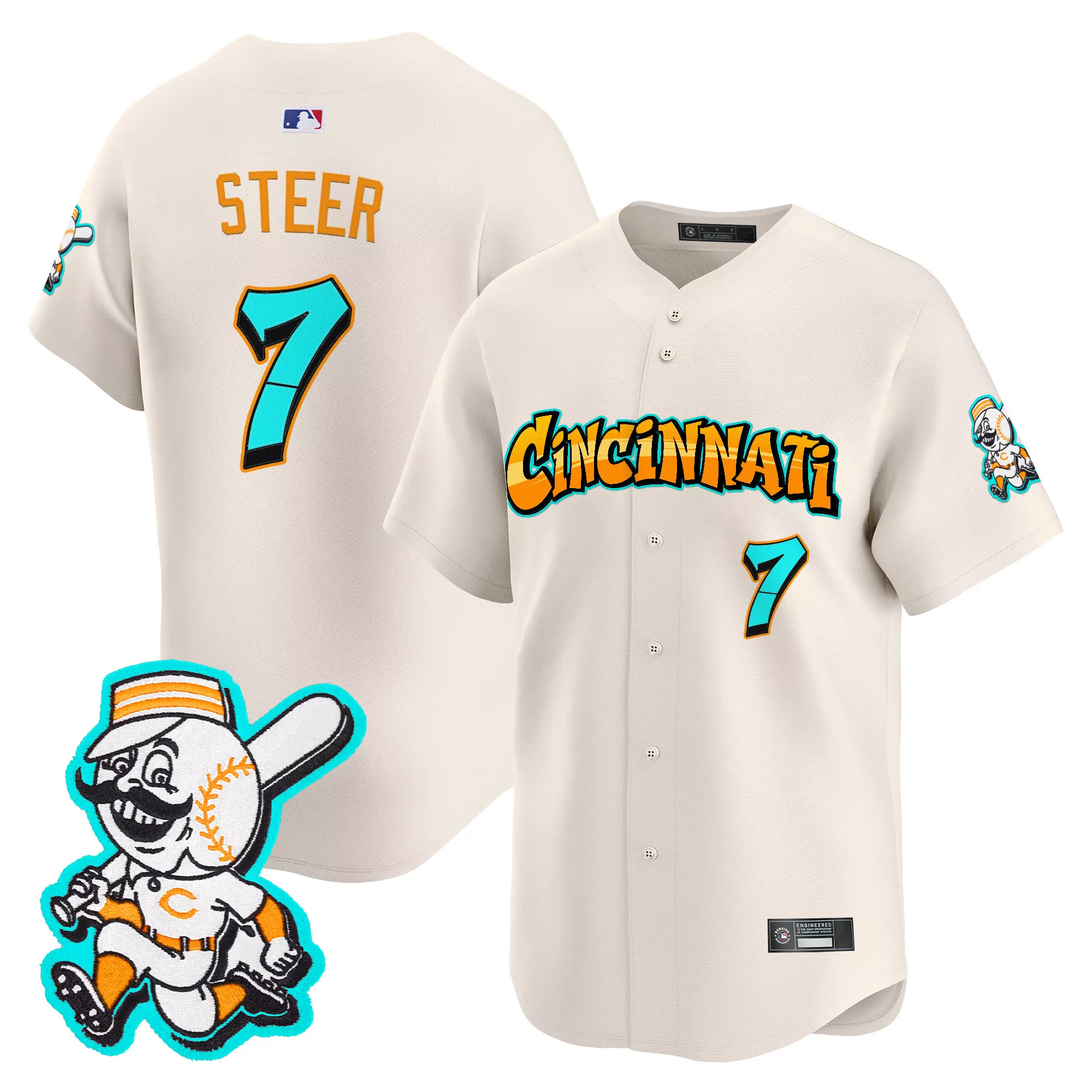 steer 7 men s vapor jersey cincinnati reds cream graffiti edition 2023 embroidered patch