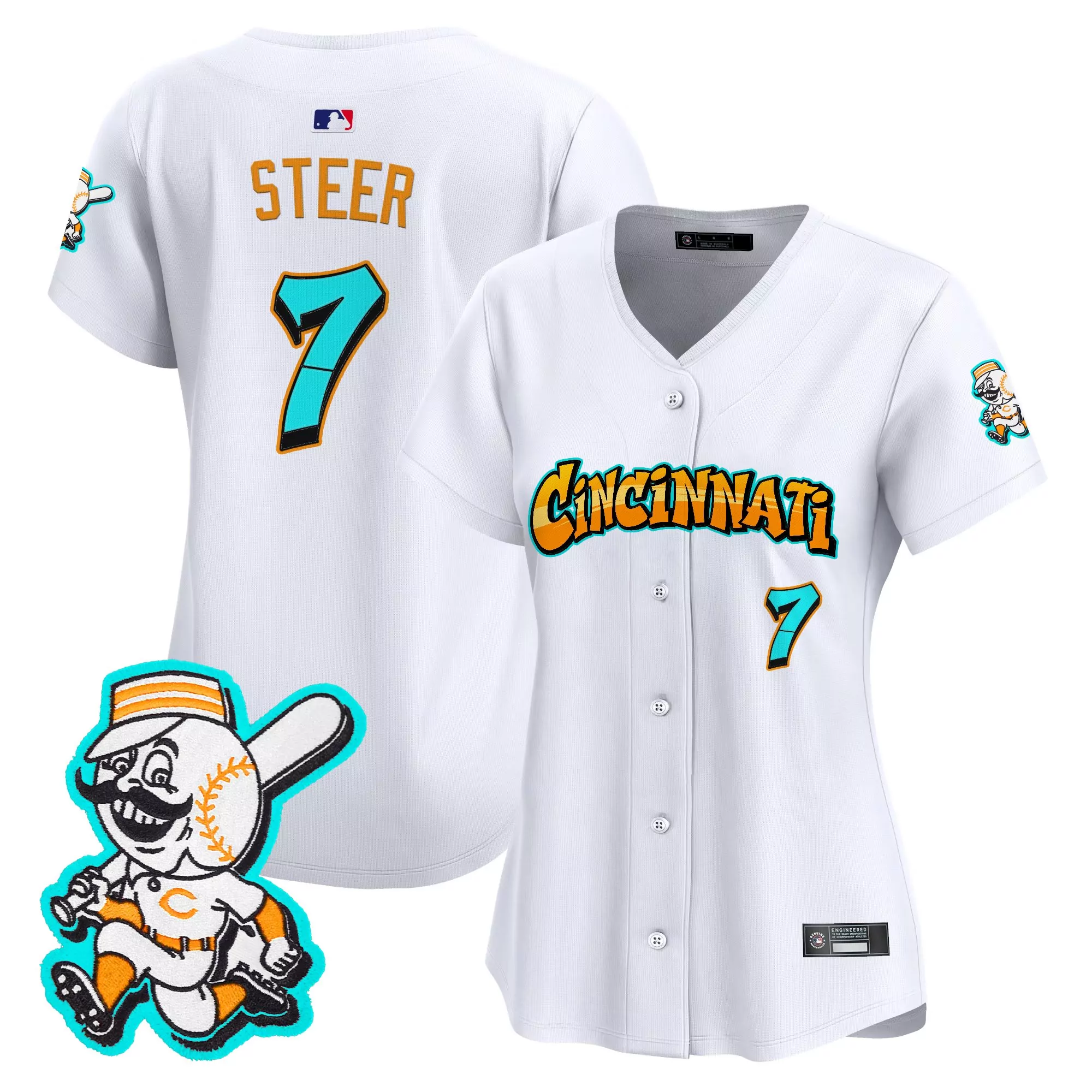 steer 7 women s cincinnati reds vapor jersey white graffiti edition 2023