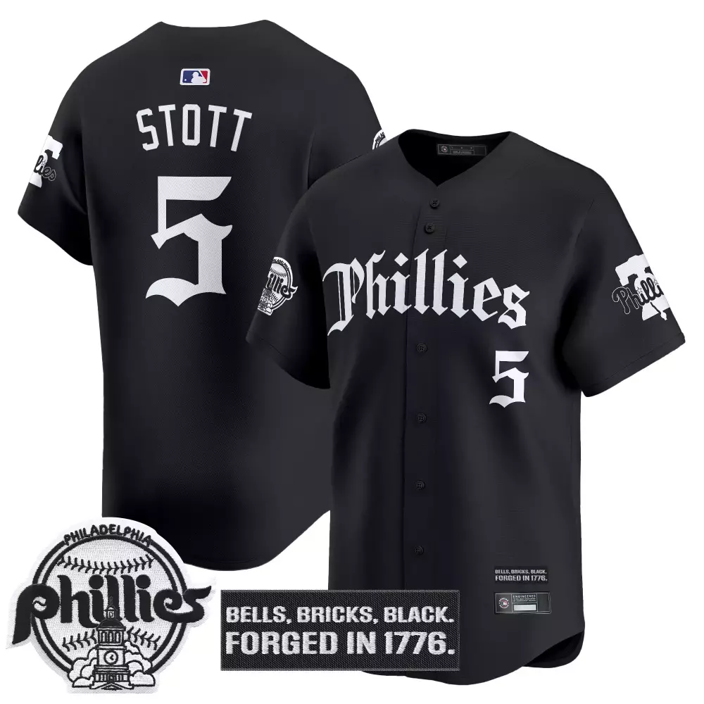 Stott 5 Men's Philadelphia Phillies Black Vapor Jersey | 2023 Born in 215 Patch | Stylish Fan Gear for Game Day | For Men, Women & Youth