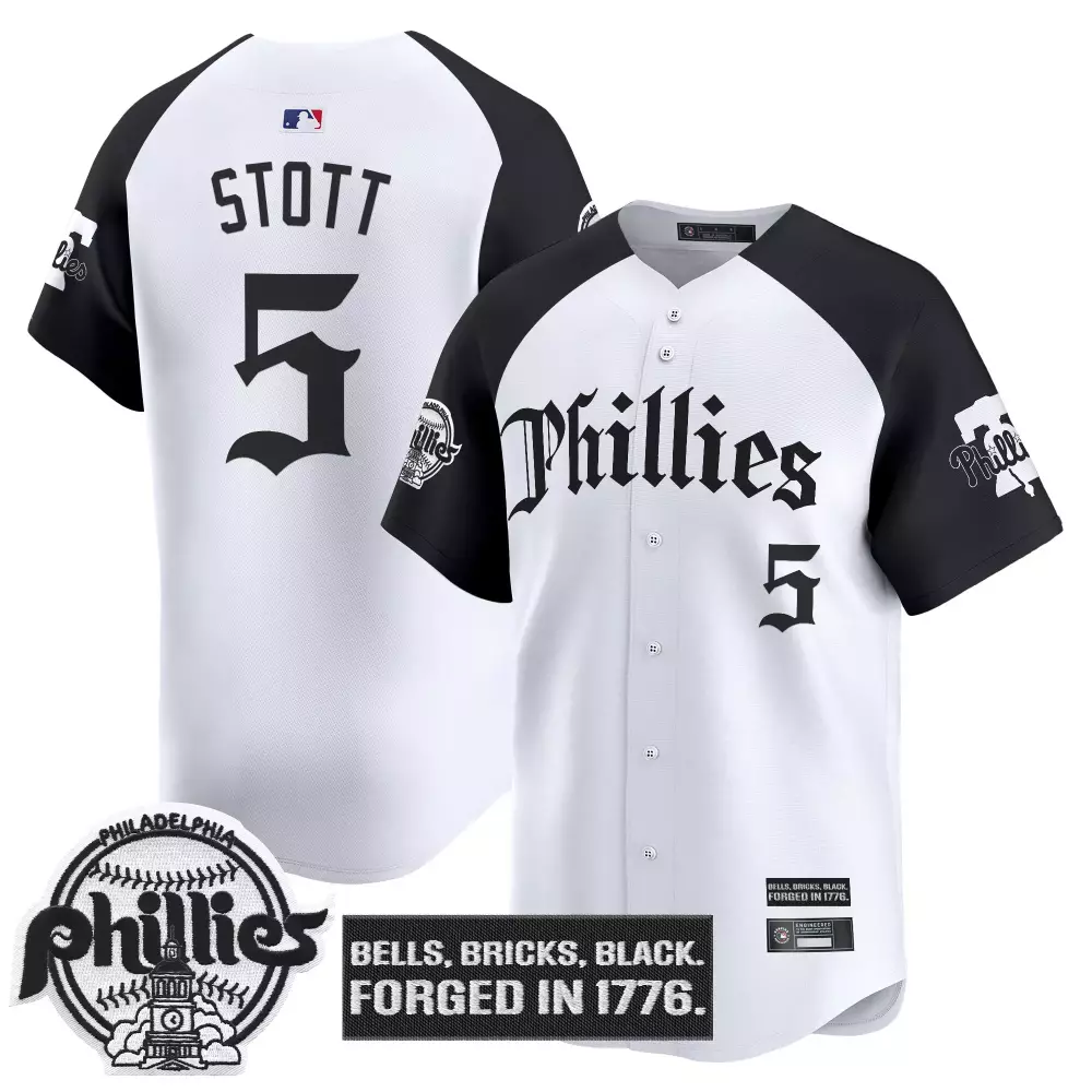 Stott 5 Men's Philadelphia Phillies White Stitched Vapor Jersey | 2023 1776 Patch | Stylish Fan Gear for Game Day | For Men, Women & Youth