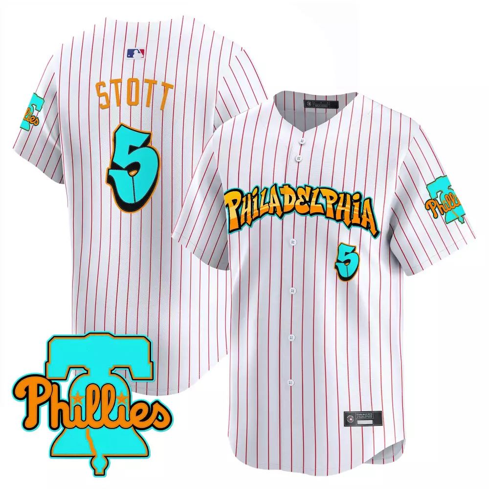 Stott 5 Philadelphia Phillies 2023 Camo Patch Jersey | All Stitched White | Limited Edition Fan Gear | For Men, Women & Youth
